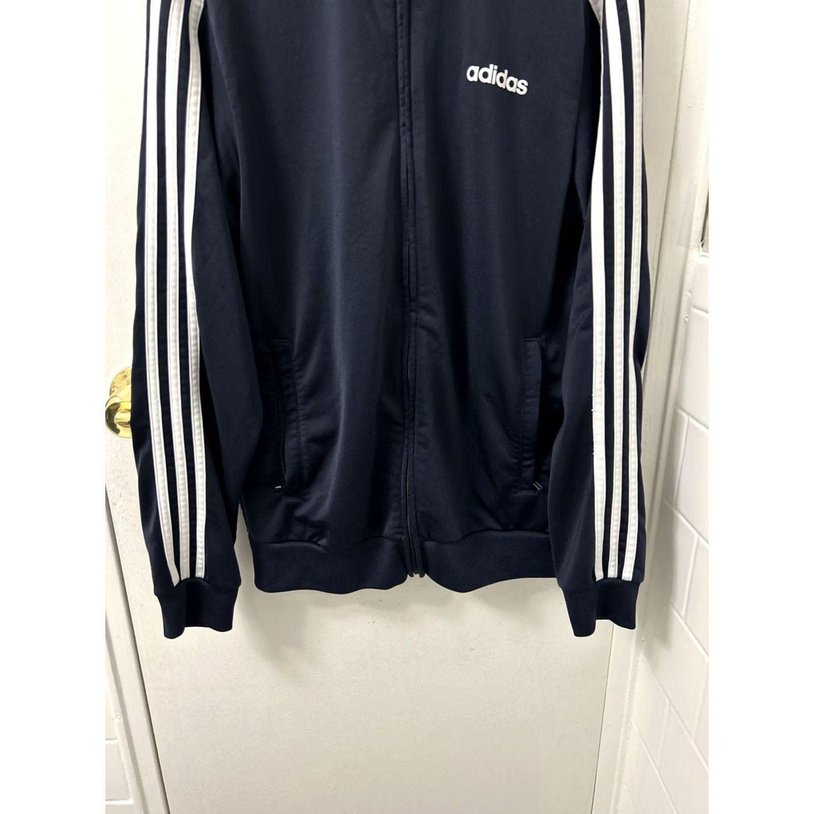 Adidas Adidas Track Jacket Mens Small Navy Blue White Full Zip 3-Stripe Long Sleeve Size US S / EU 44-46 / 1 - 3 Thumbnail