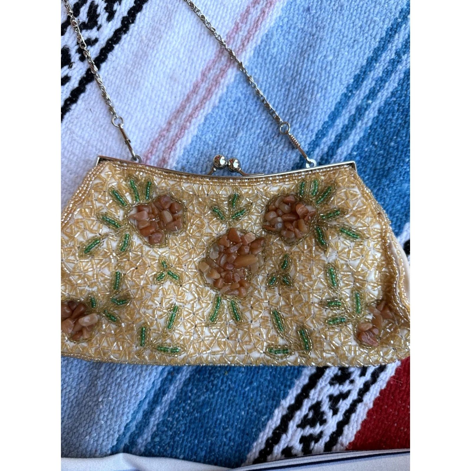 Vintage Bijoux Terner Gold Satin Beaded Sequined Evening Purse Clutch Handbag Bags Size ONE SIZE - 4 Thumbnail