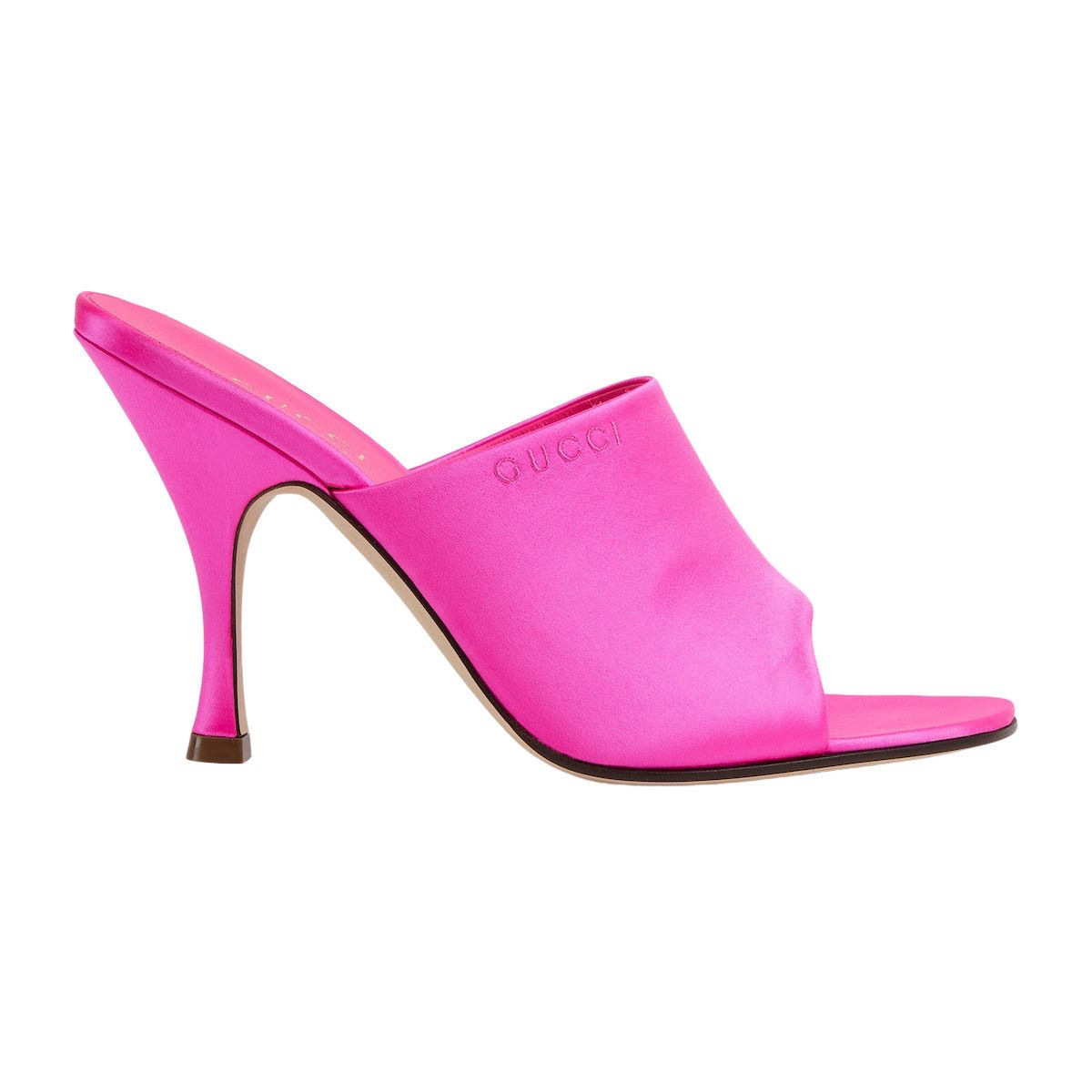 GUCCI $1030 Fuchsia Satin 95mm Slide Sandals New & Authentic