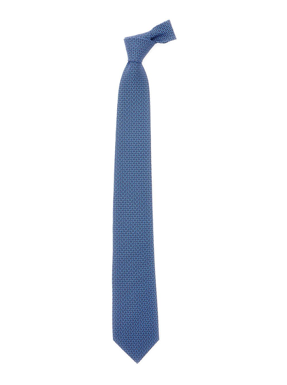 Salvatore Ferragamo Blue Silk Tie with Knot Closure on the Back and All-Over Gancini Print Man Size ONE SIZE - 1 Thumbnail