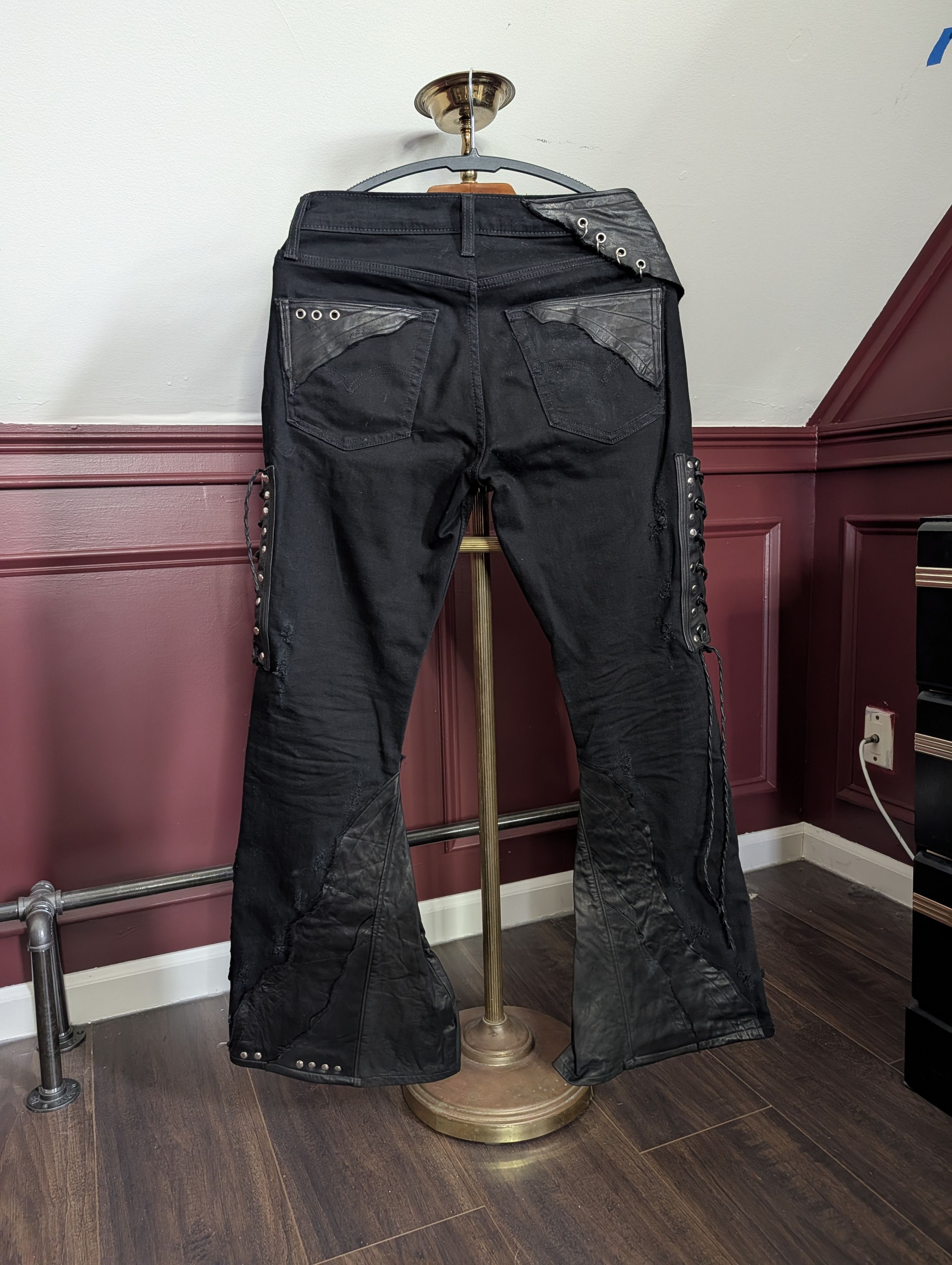 If Six Was Nine SHOHEI TAKAMIYA 1/1 leather studded pierced flared jeans Size US 30 / EU 46 - 9 Thumbnail