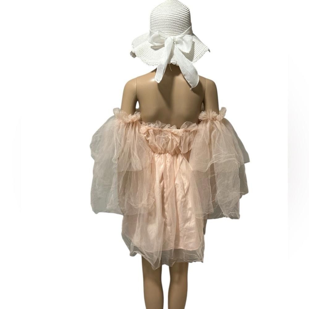 Designer Peach Mini Dress with Puff Sleeves Size M / US 6-8 / IT 42-44 - 3 Thumbnail
