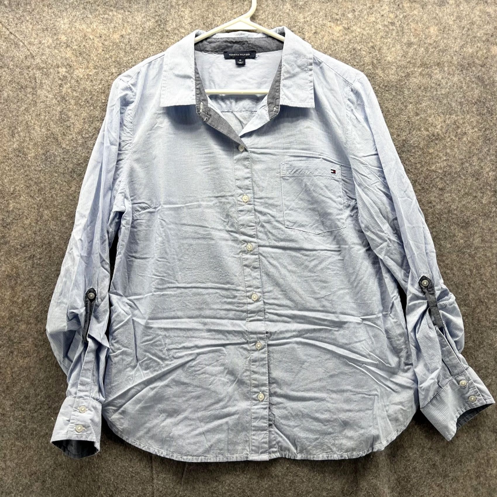 Tommy Hilfiger Tommy Hilfiger Shirt Women Medium Blue Striped Button-Up Collared Casual Preppy Size M / US 6-8 / IT 42-44 - 2 Thumbnail