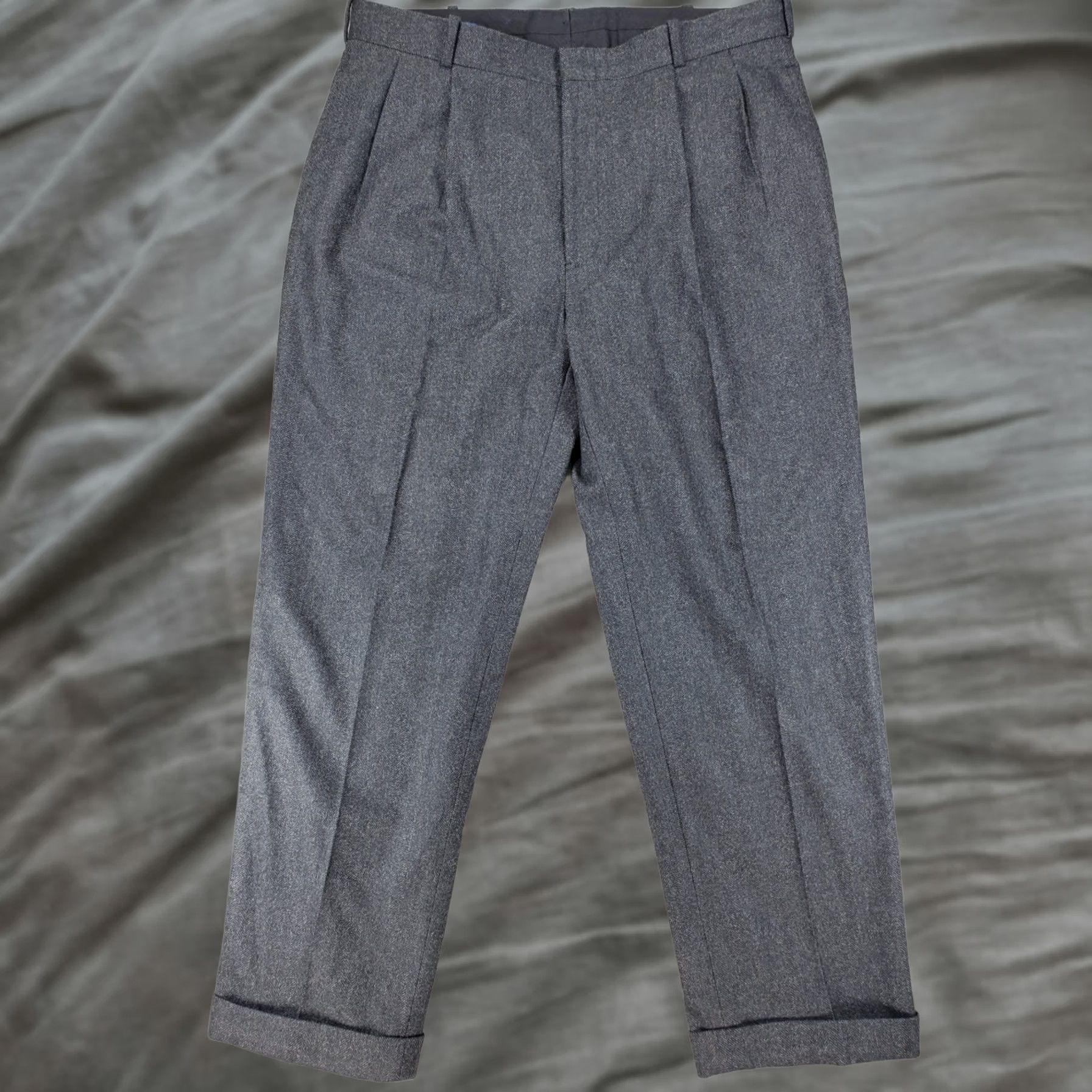 Vintage Polo Ralph Lauren Pants Mens 38x30 Gray Herringbone Wool Blend Pleated, Men's