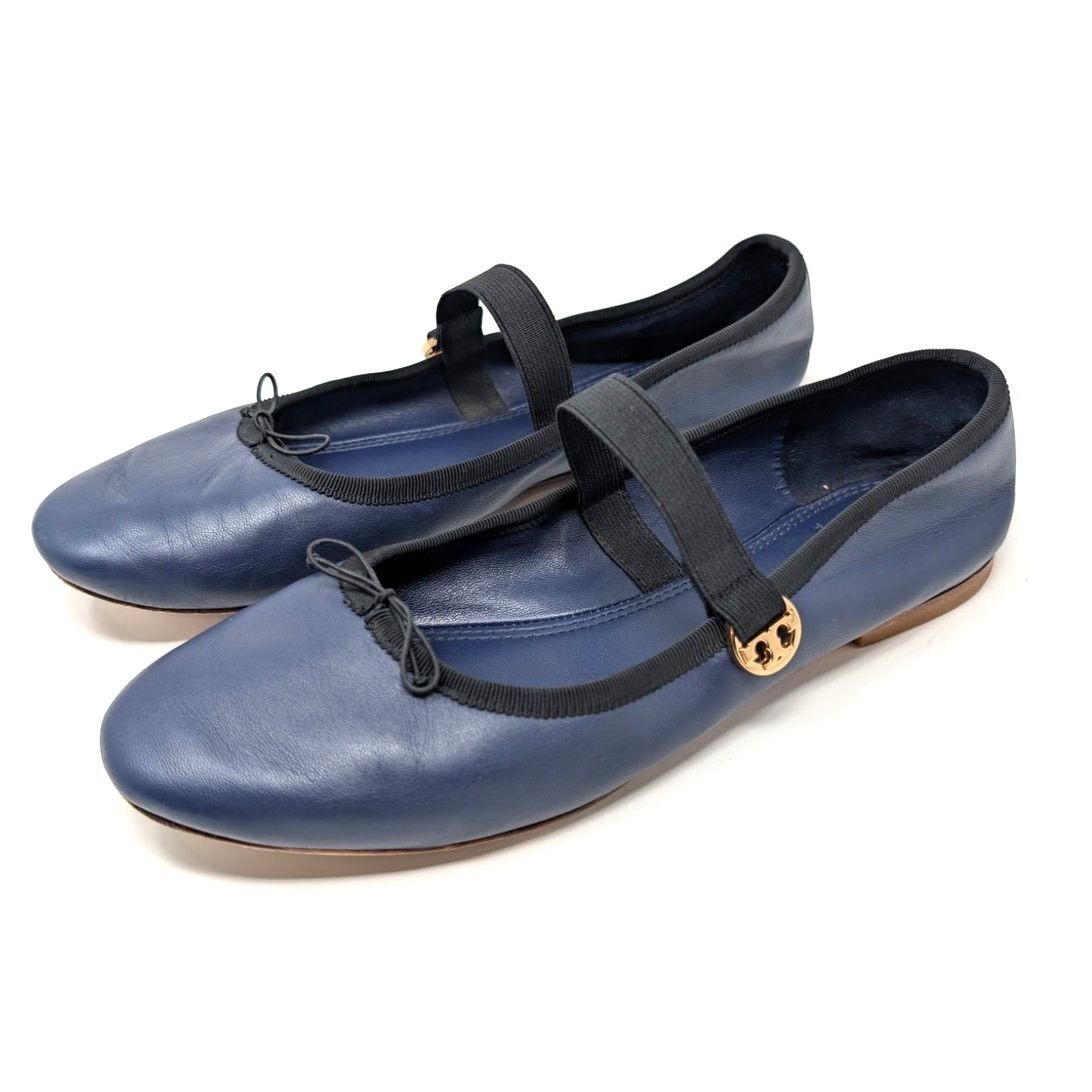 Tory Burch Tory Burch Blue Leather Mary Jane Flats Gold Logo 8.5 Size US 8.5 / IT 38.5 - 15 Thumbnail