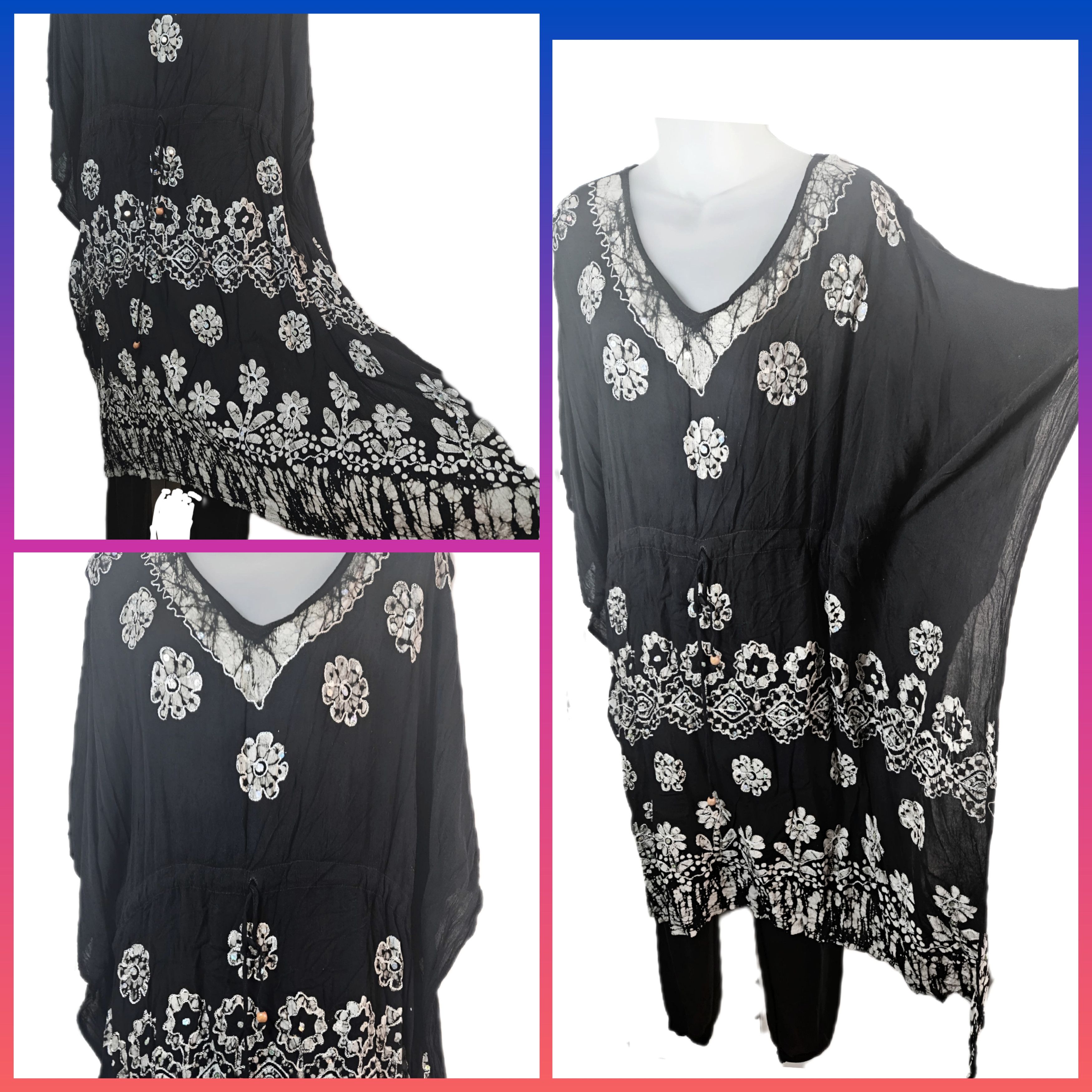 Other 80s Black & White Batwing Sequin Boho Dress Size ONE SIZE - 1 Thumbnail