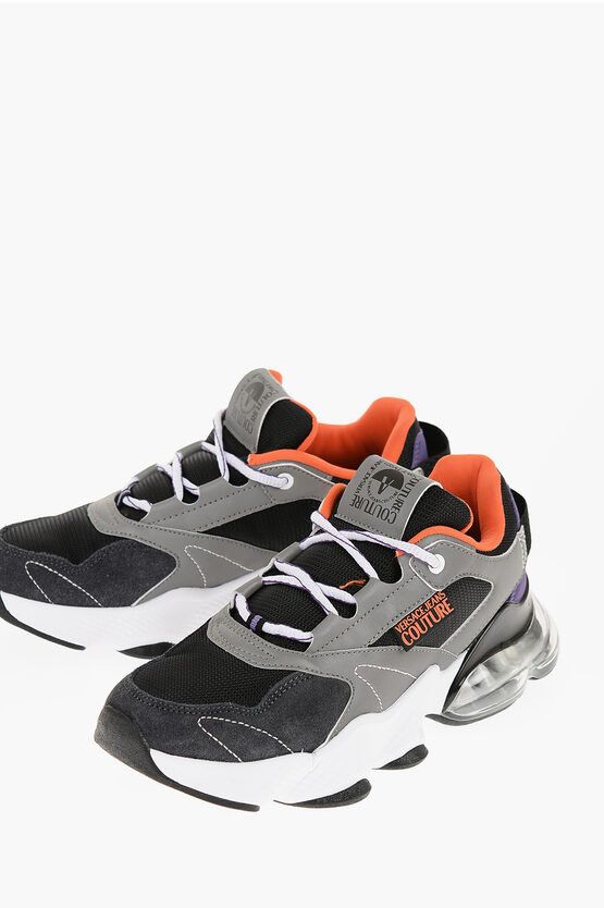image of Versace Jeans Couture Fabric Nomo Sneakers With Suede Trims And Air Bubble Sole, Men's (Size 8)
