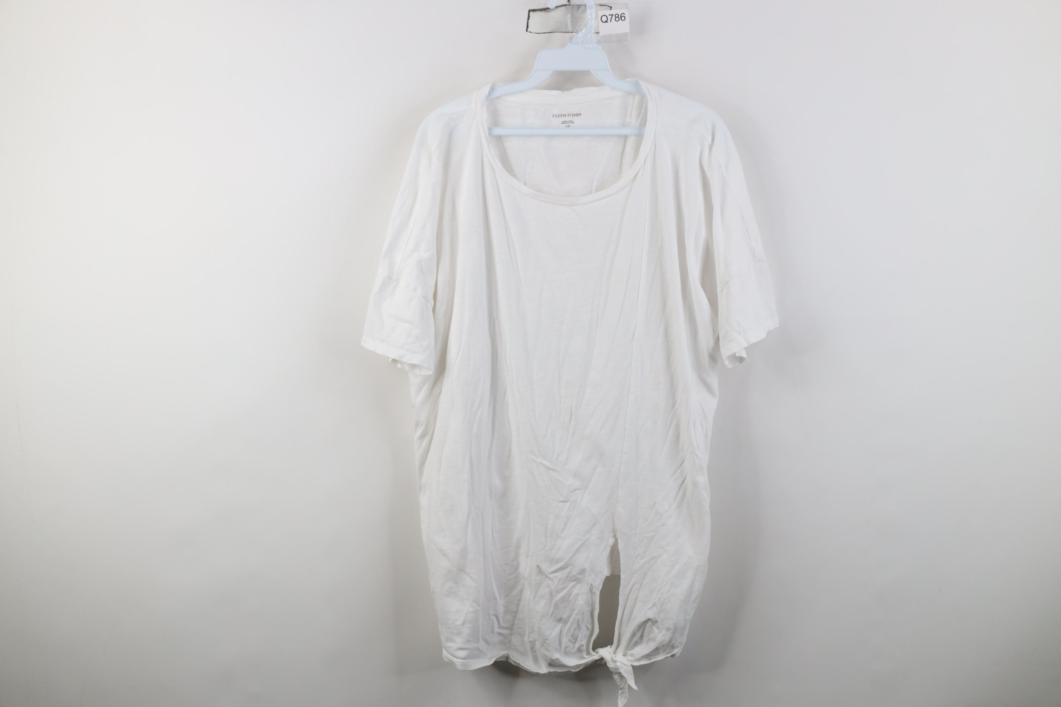 Vintage Eileen Fisher Organic Cotton Knit Tie Bottom T-Shirt White Size L / US 10 / IT 46 - 1 Thumbnail