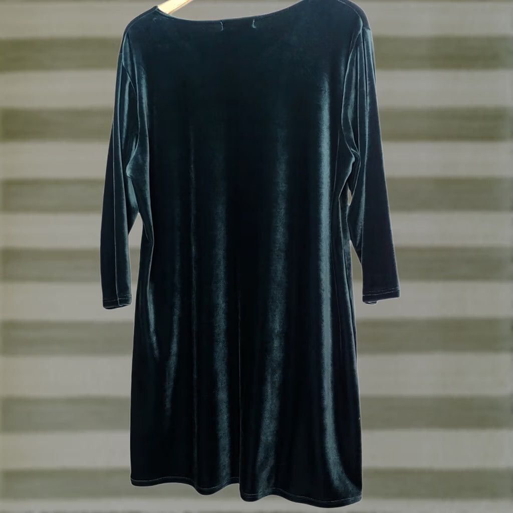 Velour VINTAGE Innovation Sport II Womens Plus 2X Velour Dress Knee Length Long Sleeve Green/Blue Stretch Holiday A-Line Women Size XXL / US 16-18 / IT 52-54 - 1 Thumbnail