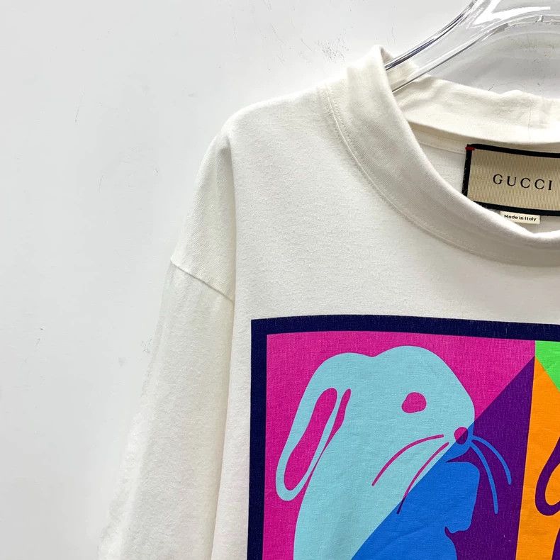 Gucci Gucci White rabbit printed cotton round-neck short-sleeved Size S / US 4 / IT 40 - 3 Thumbnail