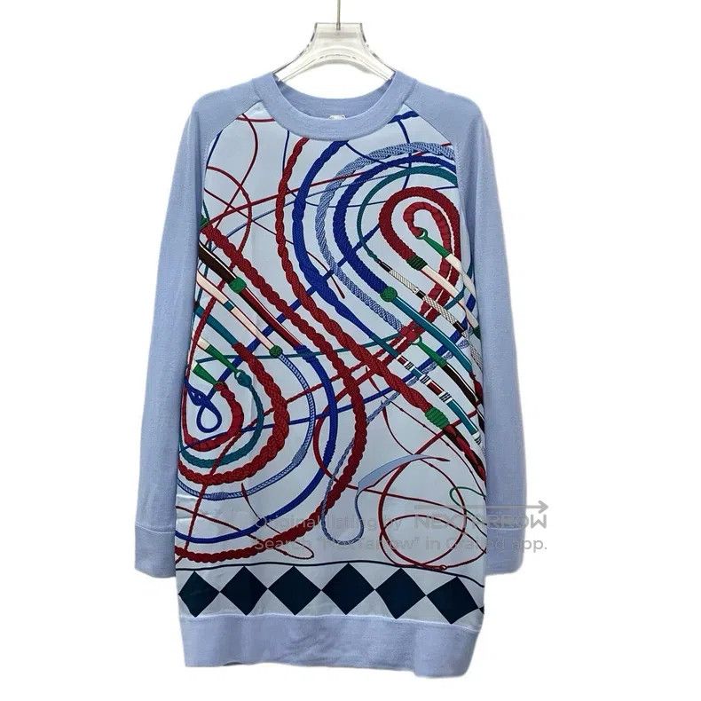 Other Hermes Light blue saddle buckle line wool round-neck long- Size XXS / US 00 / IT 34 - 1 Thumbnail
