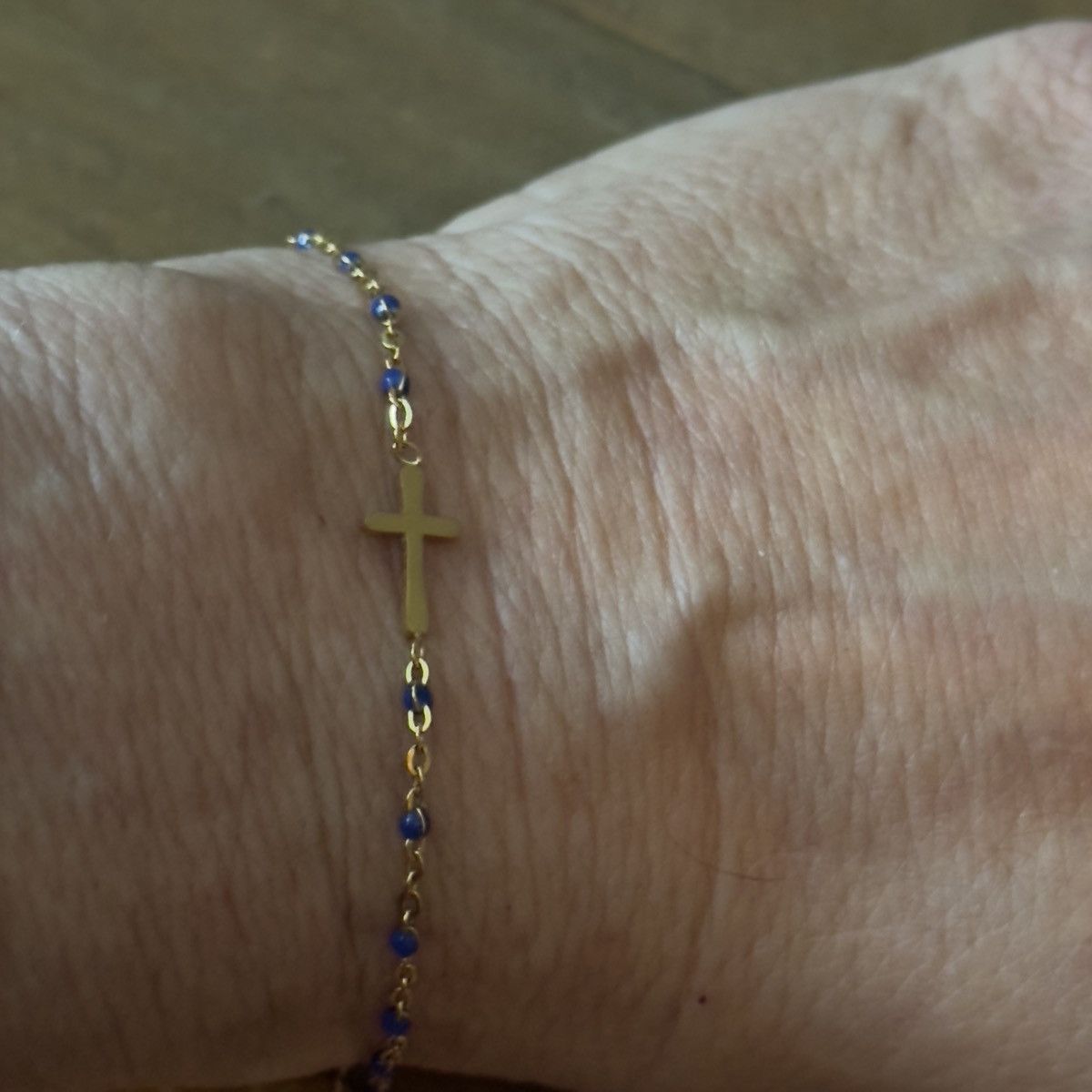 Other Delicate gold tone blue bead cross bracelet Size ONE SIZE - 3 Thumbnail