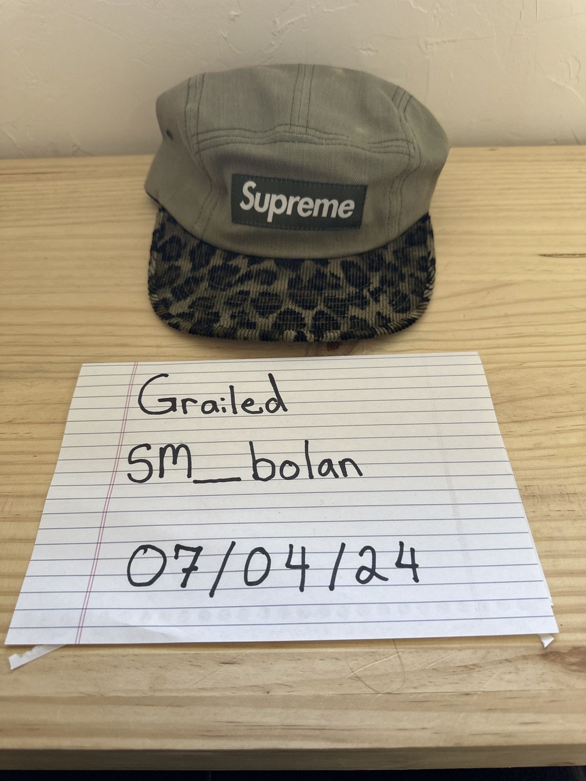 image of Olive Cheetah Print Brim Supreme Camp Cap in Green, Men's