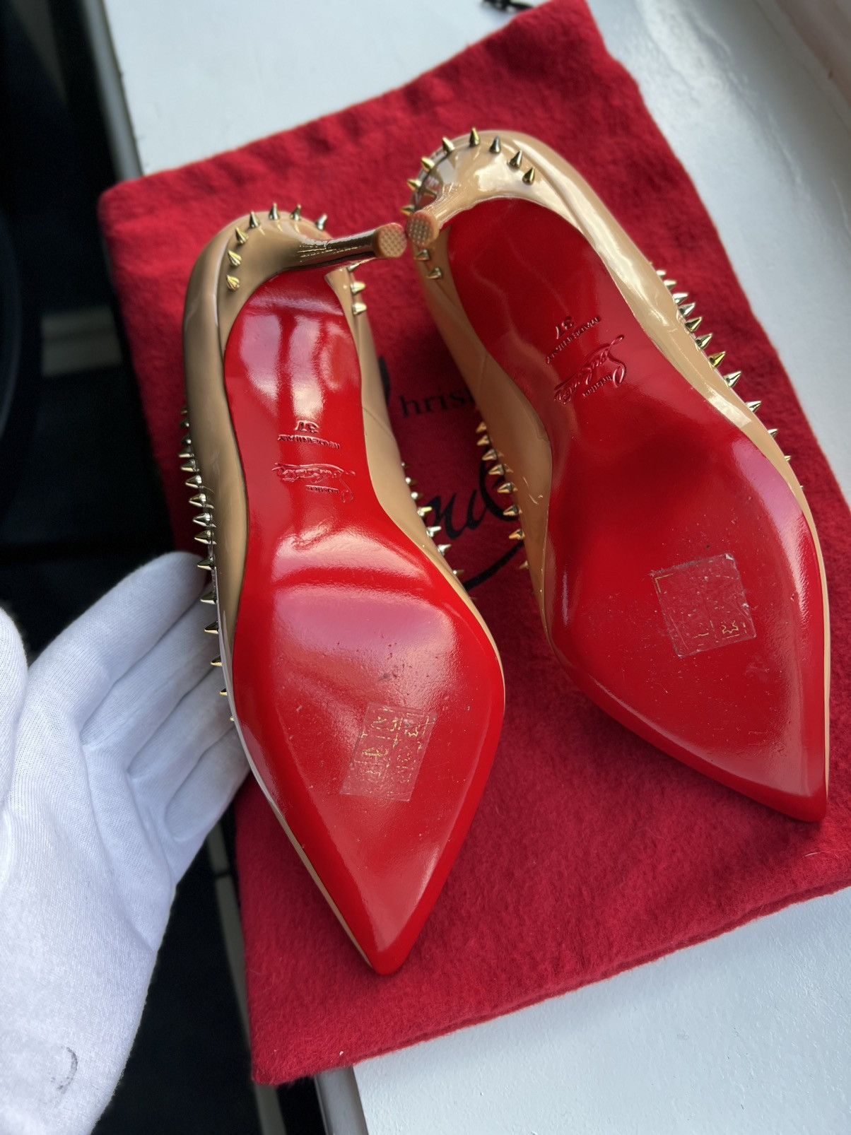 Christian Louboutin Christian Louboutin Nude Patent Spiked Heels Size 37 Size US 7 / IT 37 - 18 Thumbnail
