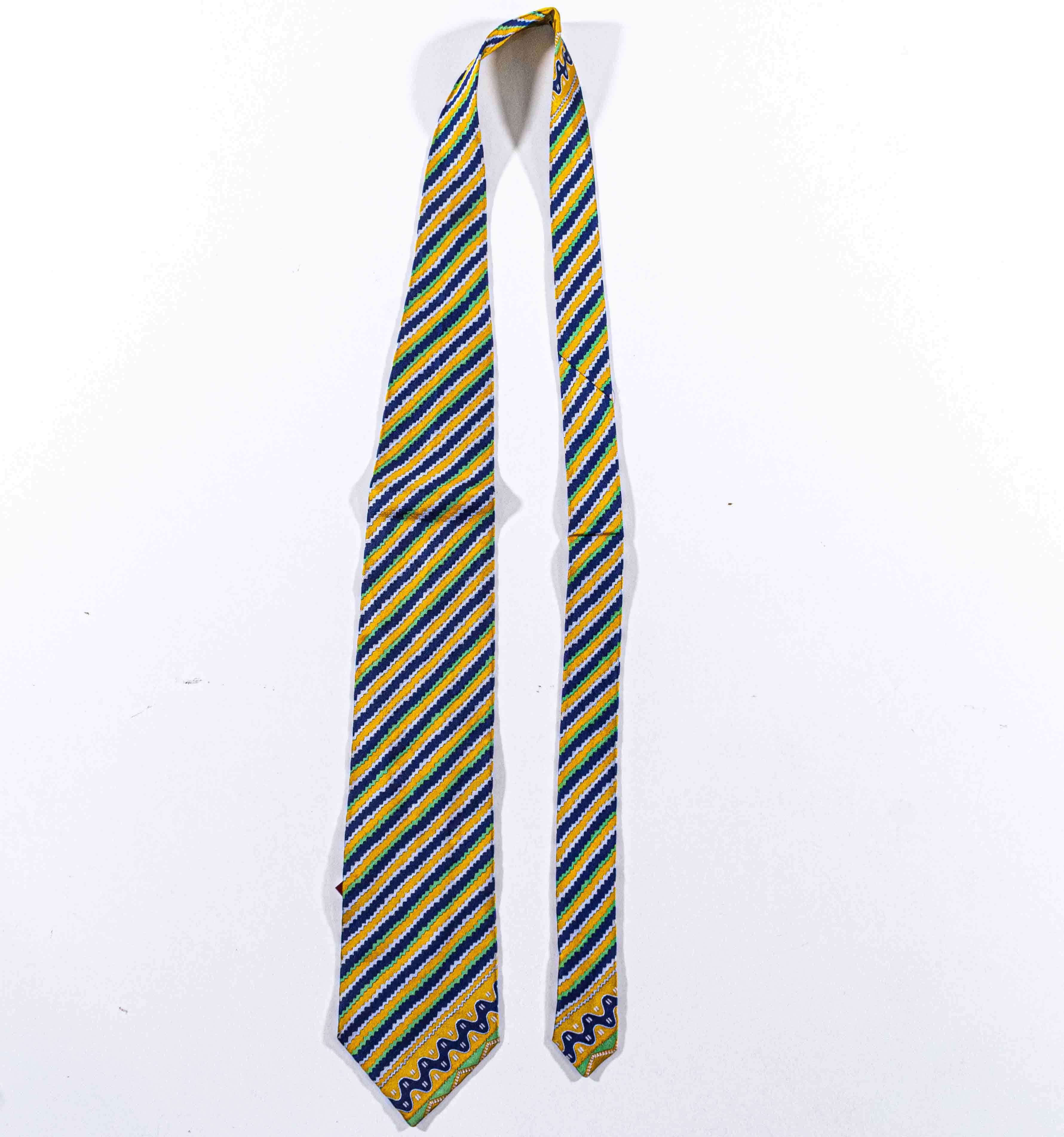 Versace Gianni Versace Tie Silk Striped Blue Gold 90s Italy Luxury Size ONE SIZE - 3 Thumbnail