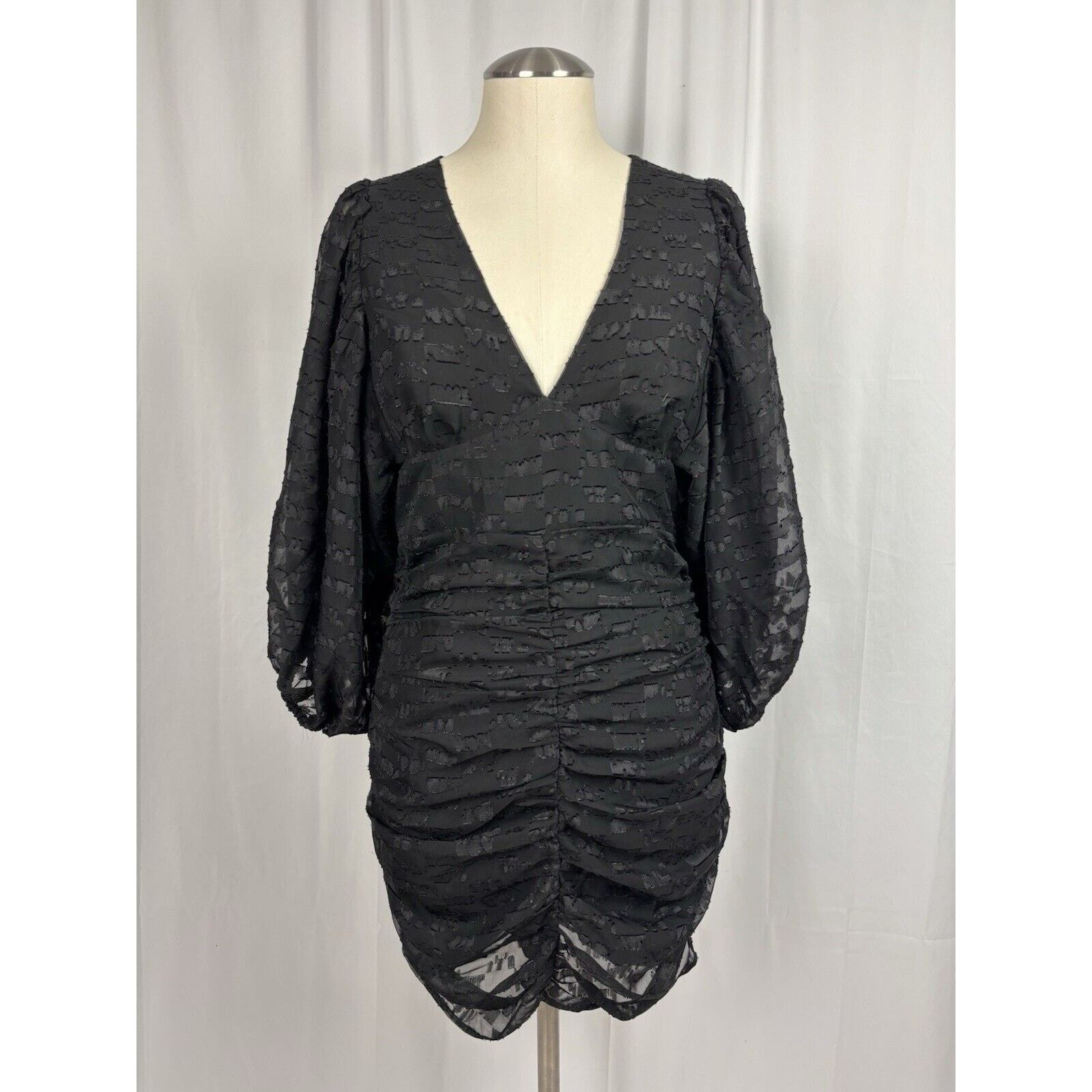 Other NAKD Sheer Mini Dress 3/4 Puff Sleeve Deep V Neck Black M Size M / US 6-8 / IT 42-44 - 2 Thumbnail