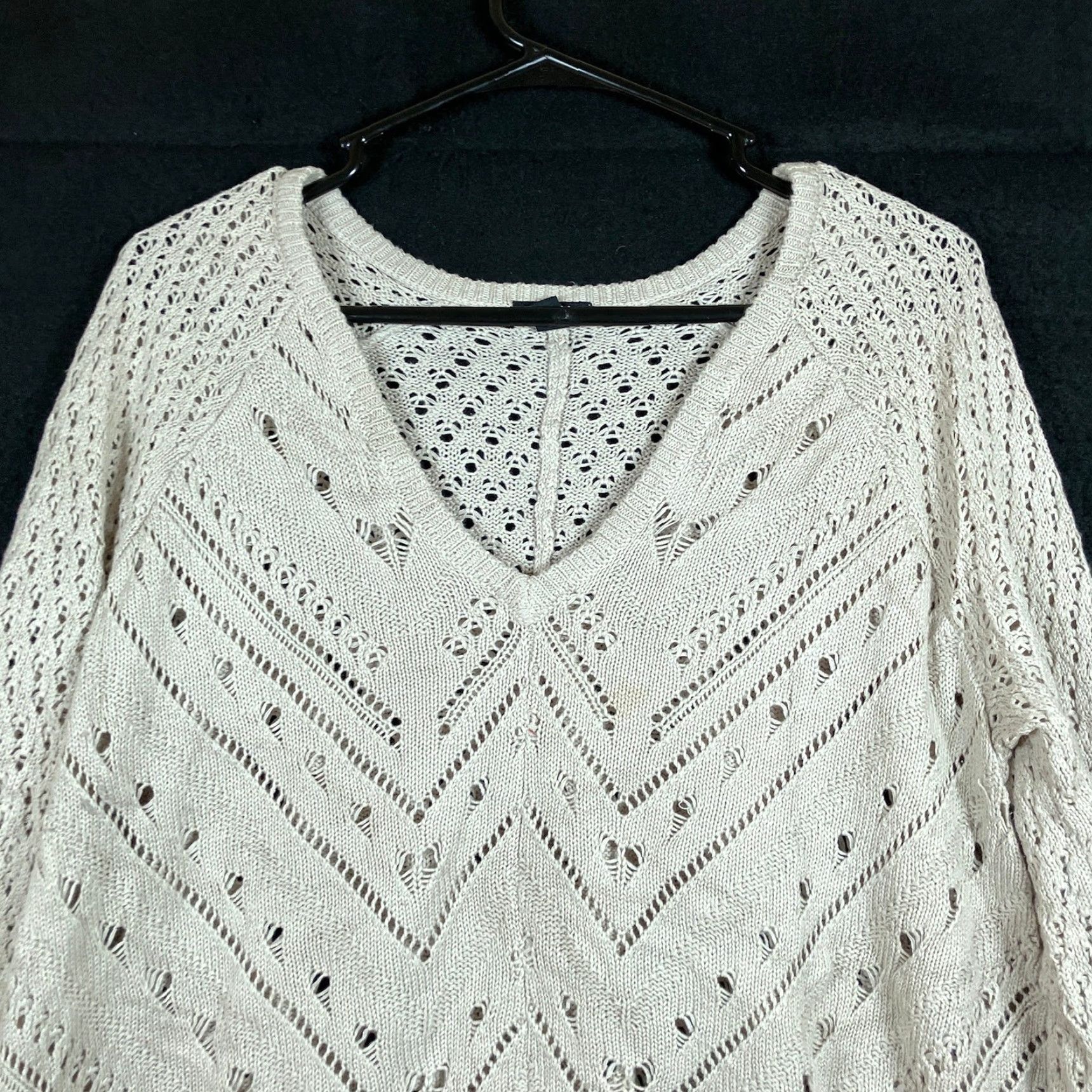 Torrid Torrid Womens Sweater Cream V Neck Pullover Open Knit Cotton Blend 1 Size XS / US 0-2 / IT 36-38 - 2 Thumbnail