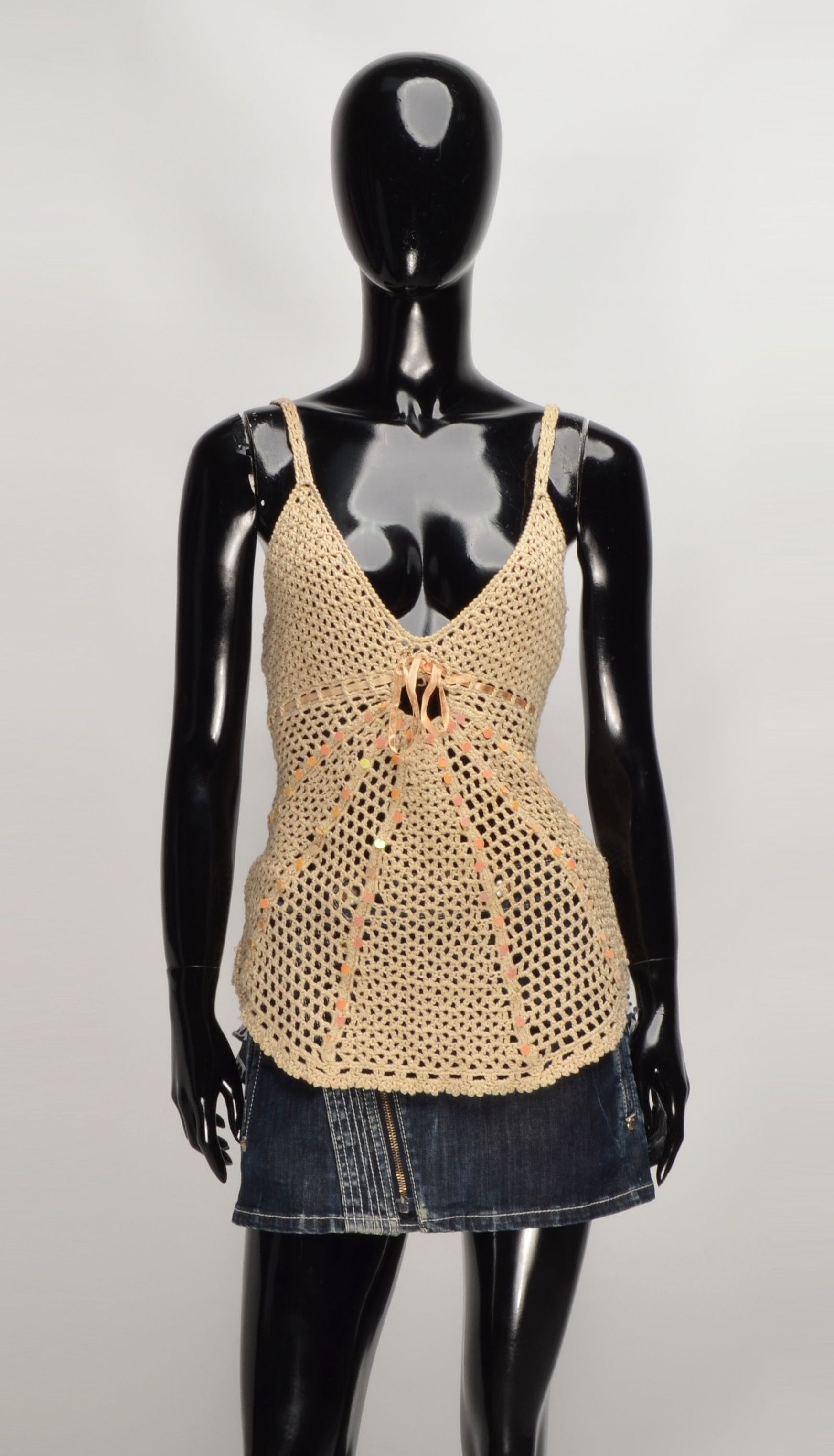 Other Vintage Fionella Y2K Fairy Crochet Knit Sparkle Beige Top Size M / US 6-8 / IT 42-44 - 1 Thumbnail