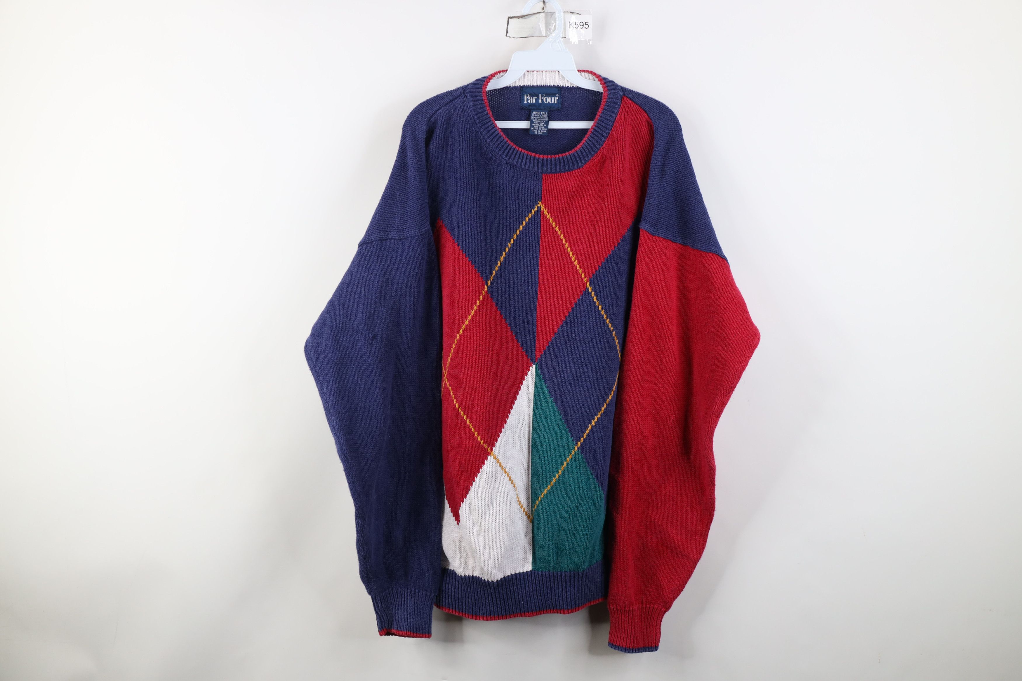 Vintage Vintage 90s Streetwear Diamond Knit Crewneck Sweater Size US L / EU 52-54 / 3 - 1 Thumbnail