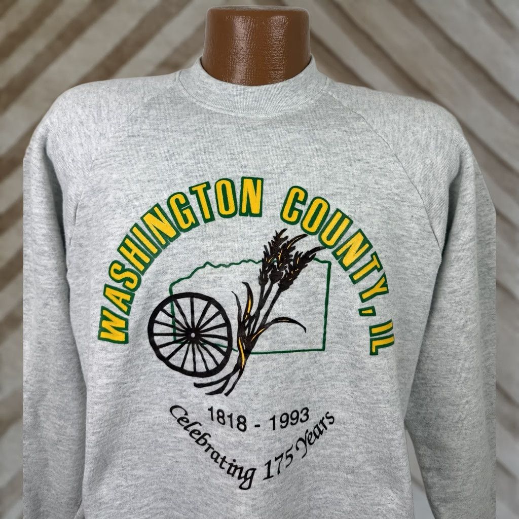 Fruit Of The Loom VINTAGE Fruit of the Loom Sweatshirt Mens Large Raglan Gray Illinois 90s Genture Graphics Print Crew Neck Pullover Size US L / EU 52-54 / 3 - 1 Thumbnail