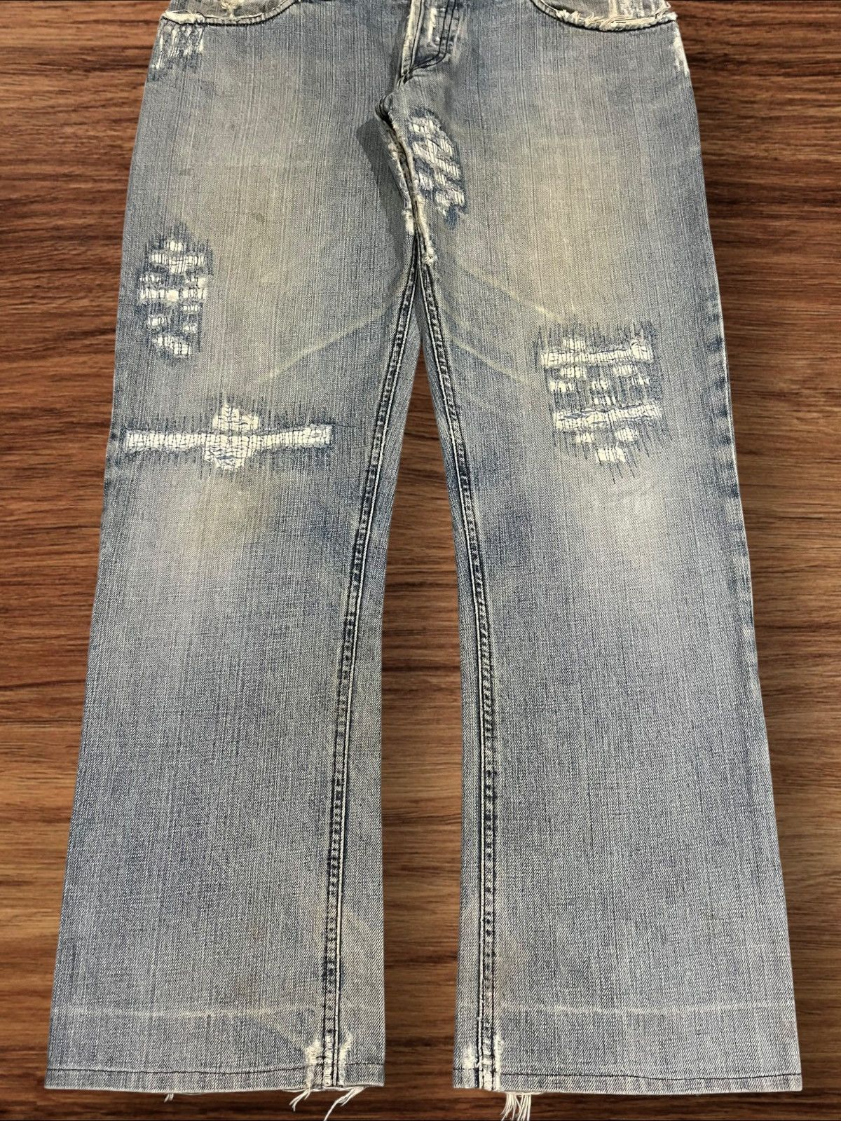 Dolce & Gabbana Y2K Dolce & Gabbana Distressed Sashiko Style Faded Blue Jean Size US 35 - 14 Thumbnail