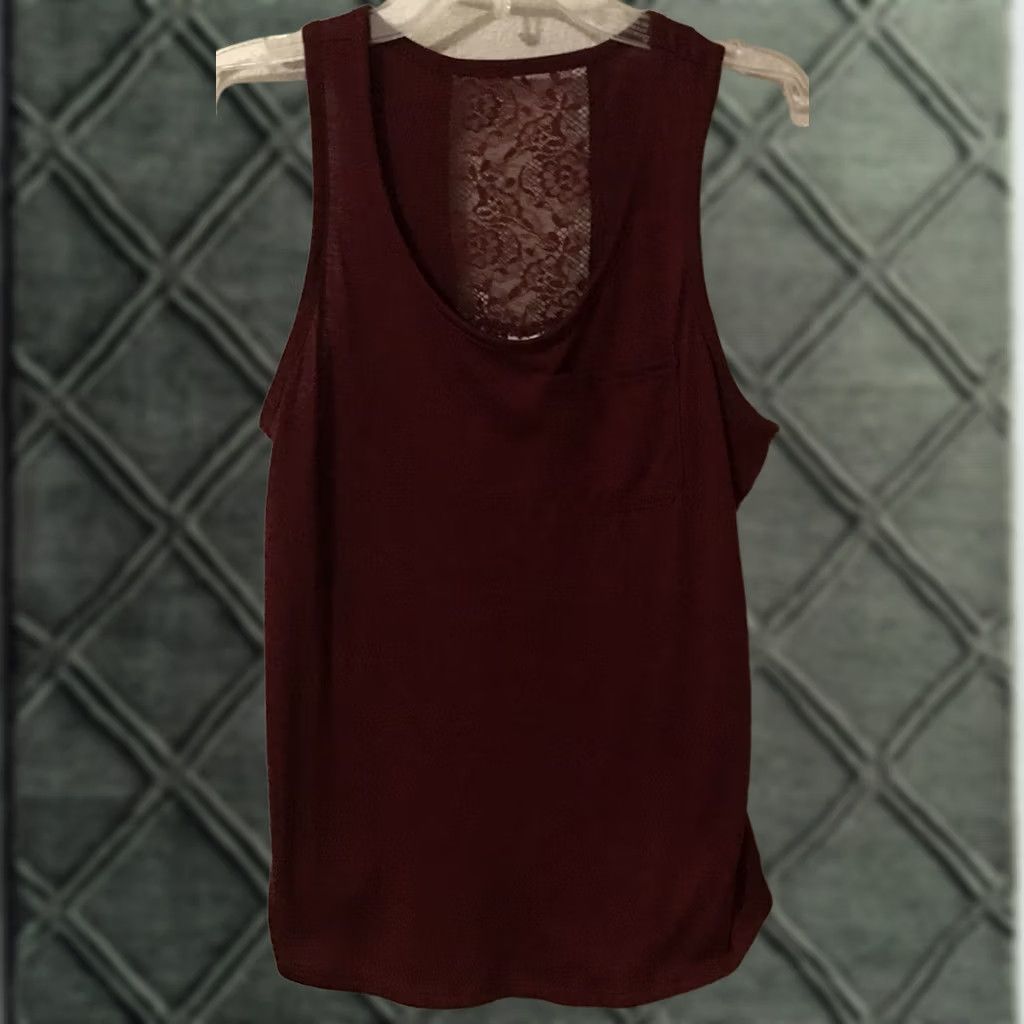 Vintage No Boundaries Tank Top Lace Back Burgundy Sleeveless Pocket MEDIUM 7-9 Women B935 Size M / US 6-8 / IT 42-44 - 1 Thumbnail