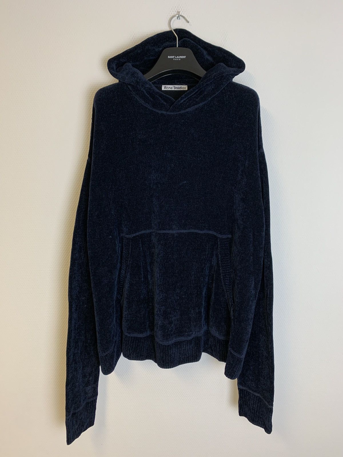 image of Acne Studios Fw2020 Sample Velvet Knit Hoodie Navy Blue, Men's (Size XL)