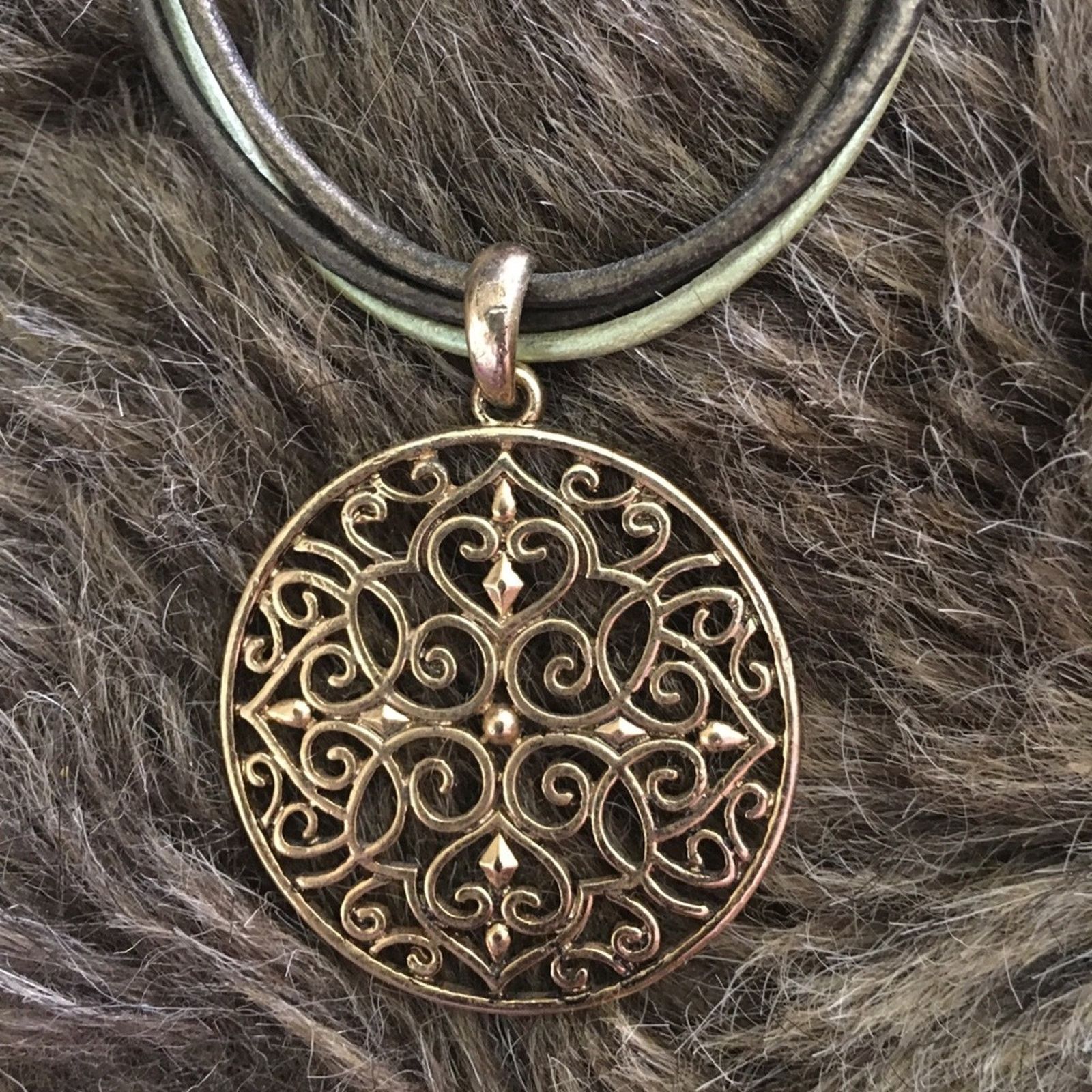 Jewelry Gold tone filigree medallion cord necklace Size ONE SIZE - 6 Thumbnail