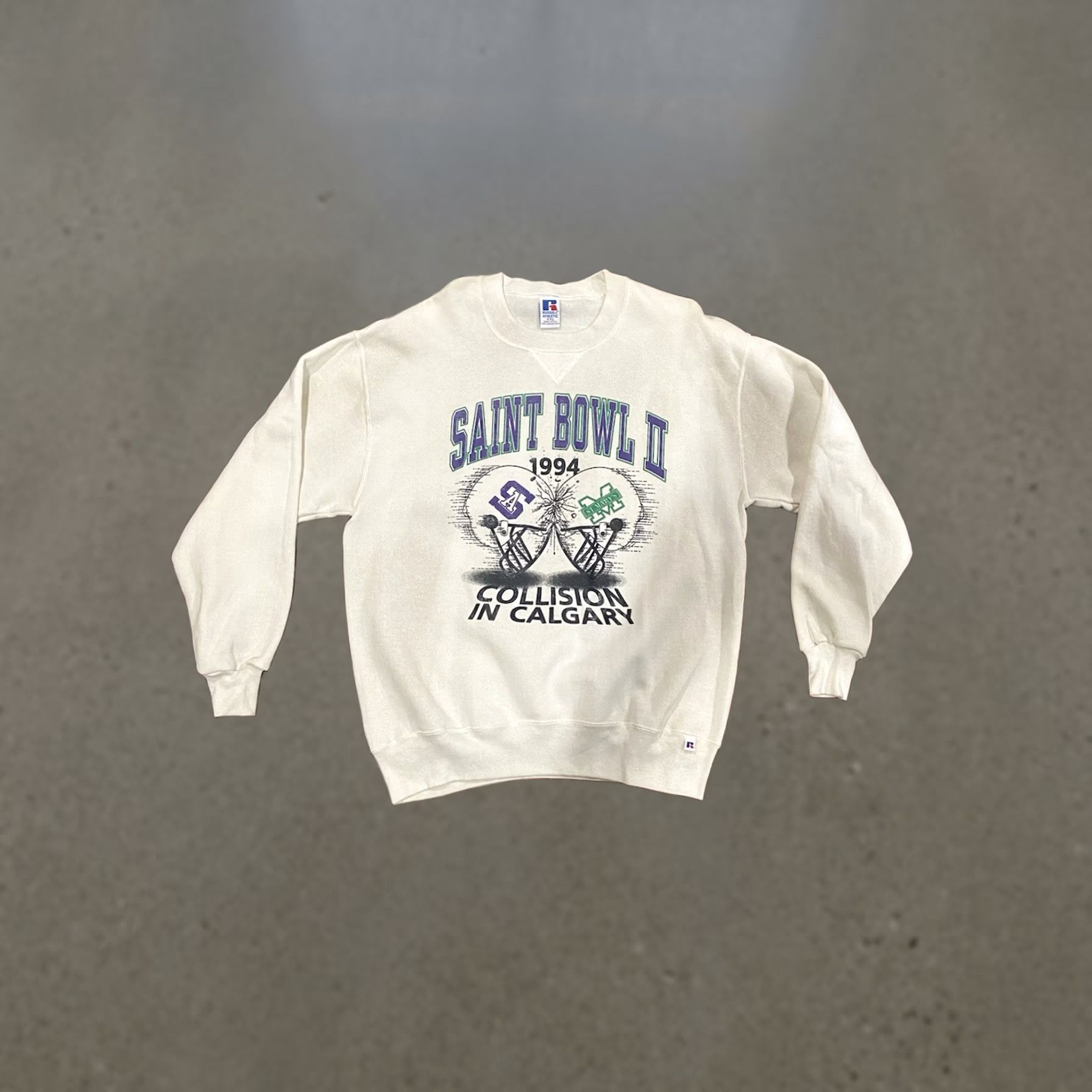 Russell Athletic VINTAGE Russell Athletic Crewneck Men 2XL Sweatshirt Football St Marys Calgary White Cotton Blend Fleece Logo Pullover All Seasons Mens Size US XXL / EU 58 / 5 - 1 Thumbnail