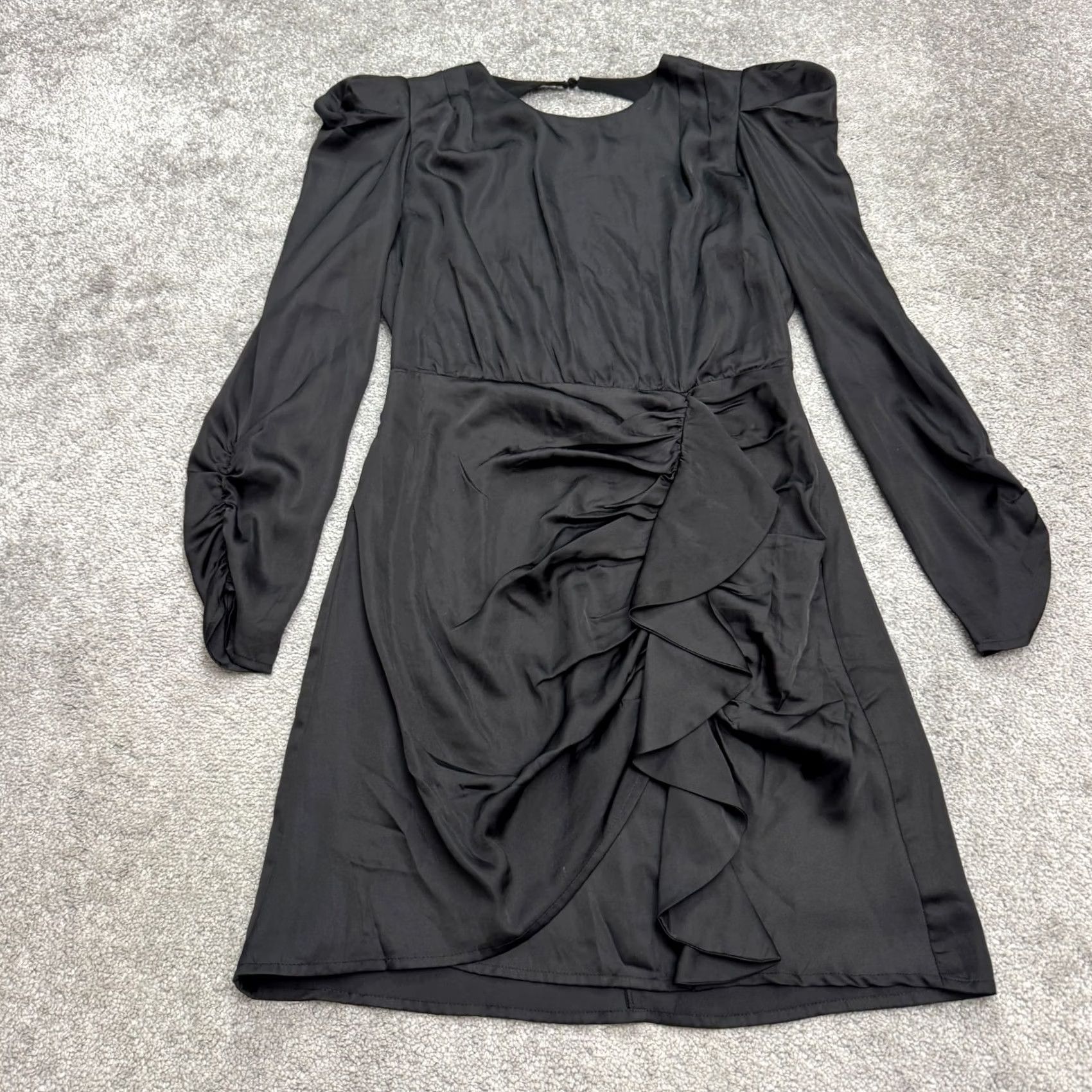 ASTR The Label ASTR The Label Mini Dress Puff Sleeve Ruffle Cut Out Backless Black Satin Women M Dress Size M / US 6-8 / IT 42-44 - 2 Thumbnail
