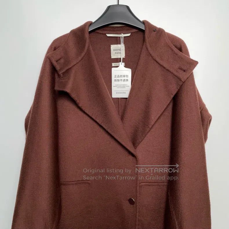 Hermes Hermes Burgundy Collar Long Coat Size XS / US 0-2 / IT 36-38 - 3 Thumbnail