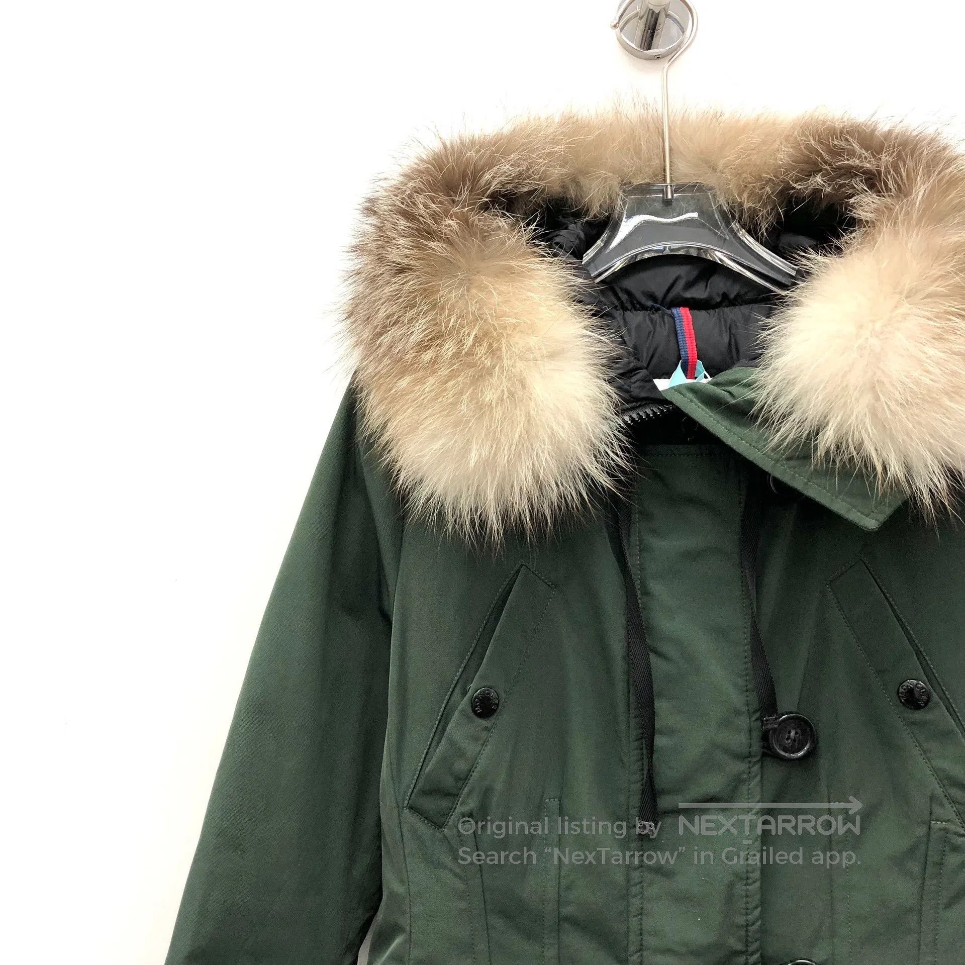 Moncler Moncler Dark Green Hooded Faux Fur Belted Long-sleeve Down Size M / US 6-8 / IT 42-44 - 3 Thumbnail