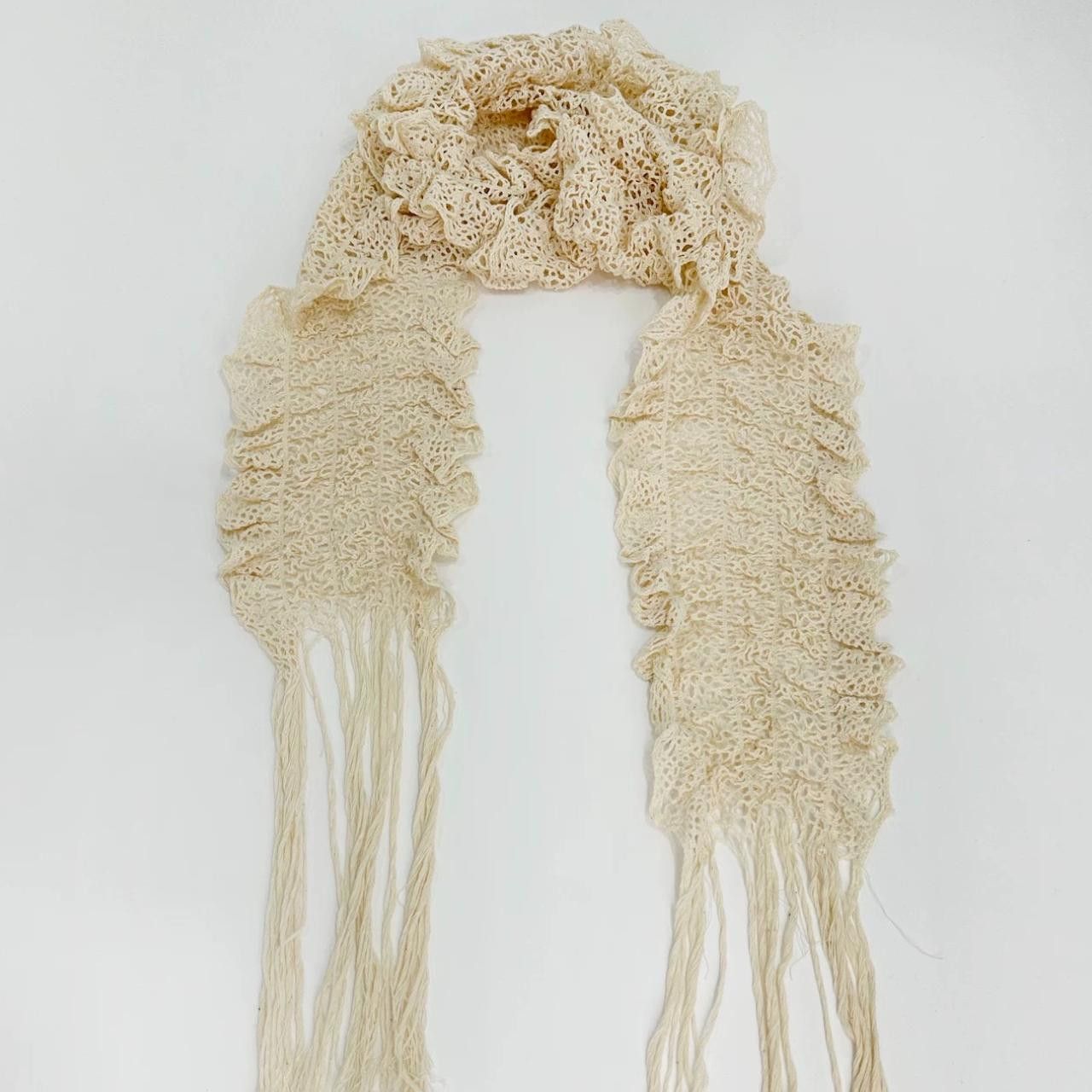 Japanese Brand Gothic vtg Y2K Handmade Lacy Crocheted Fringed Long Scarf Size ONE SIZE - 1 Thumbnail