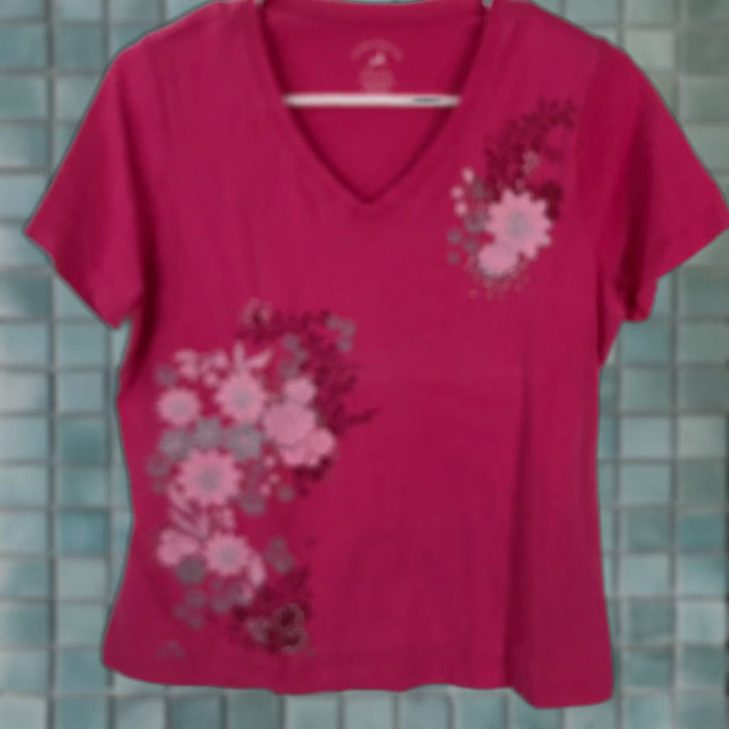 Vintage White Stag Womens V Neck Beaded Floral Red T Shirt Short Sleeves Size S 4-6 Size S / US 4 / IT 40 - 1 Thumbnail