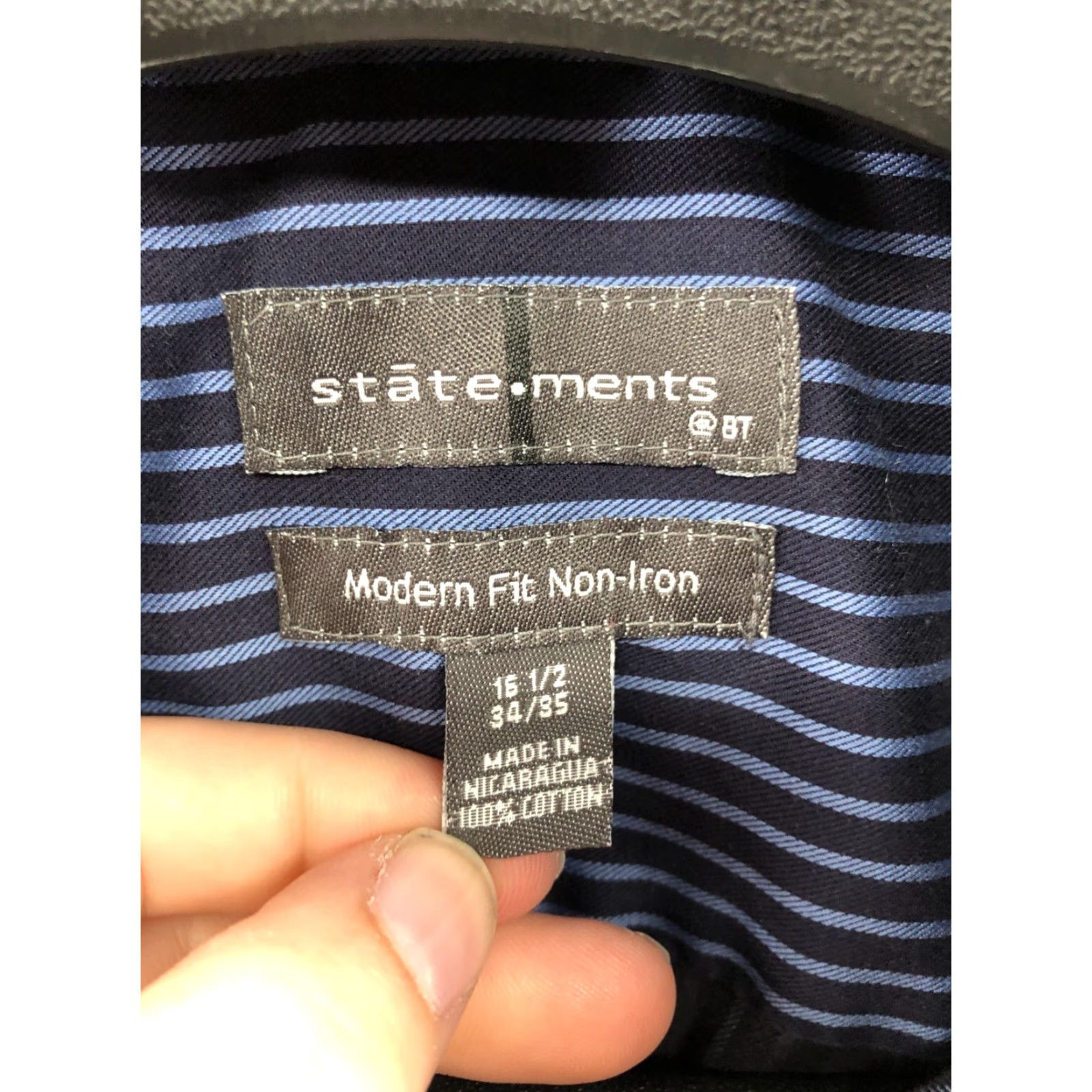 Vintage Statements Blue Striped Shirt Size 16.5 Mens Long Sleeve Spread Collar Non Iron Regular Fit"} Size US XL / EU 56 / 4 - 6 Thumbnail