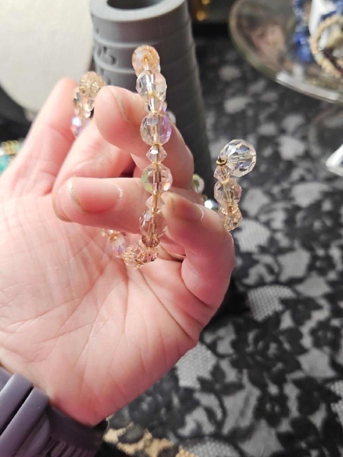 Other Vintage Clear Crystal Beaded Stretch Ring Set Wire Wrap Size ONE SIZE - 2 Thumbnail