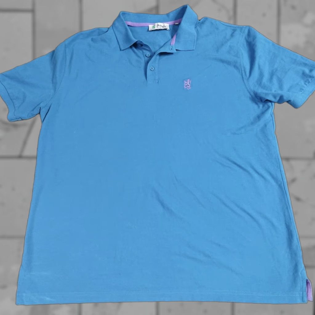Pringle Of Scotland Pringle of Scotland Polo Shirt 2XL Blue Solid Cotton Polo Men Sports Golf Short Sleeve Collared Button Regular Vintage: No Size US XXL / EU 58 / 5 - 1 Thumbnail
