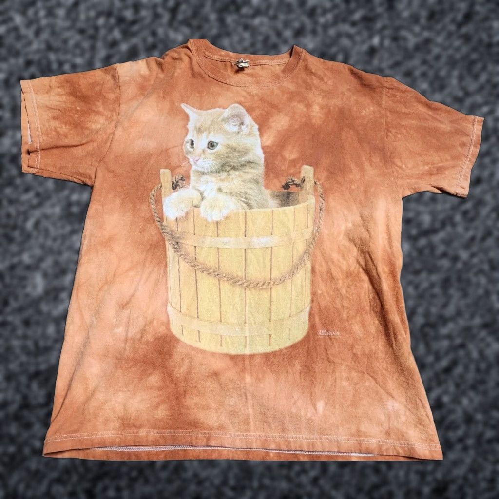 The Mountain Mens L The Mountain 2011 Cat Kitten In A Bucket Tie Dye T-Shirt Cotton Short Sleeve Crew Neck Orange Casual Unsigned Size US L / EU 52-54 / 3 - 1 Thumbnail