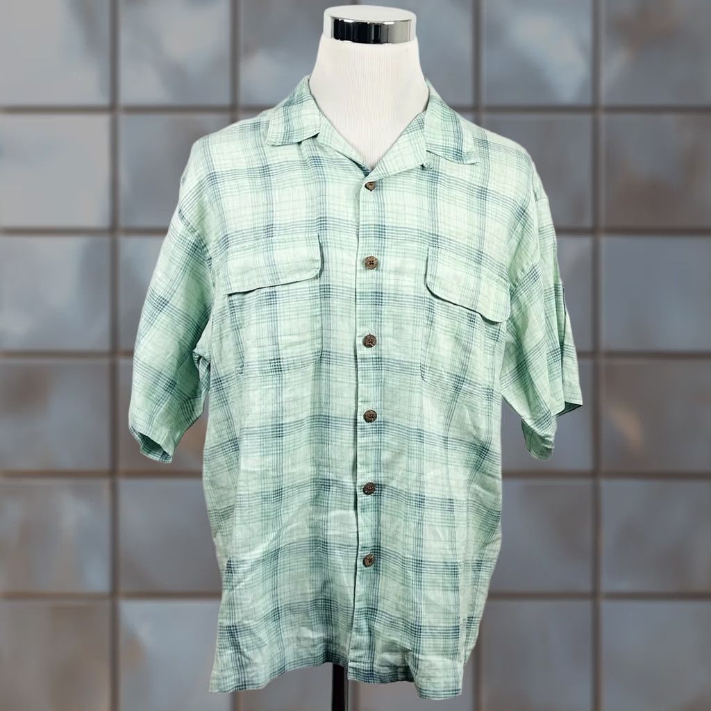 Tommy Bahama Tommy Bahama Shirt Vintage Large Plaid 100% Linen Green Blue Collared Short Sleeve Button-Up Men's L Regular Vintage Yes Size US L / EU 52-54 / 3 - 1 Thumbnail