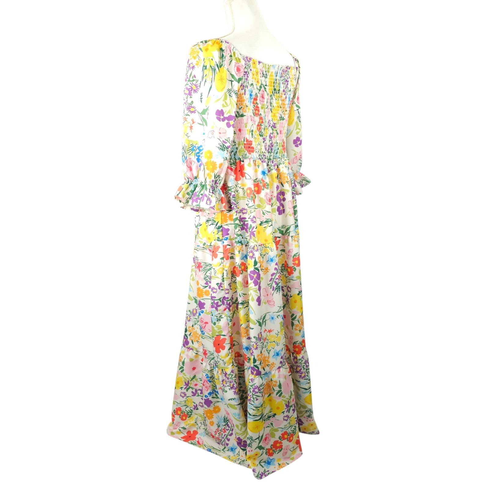 Other Sunday Up Maxi Dress L Floral Shirred Bodice Puff Sleeves Size L / US 10 / IT 46 - 4 Thumbnail