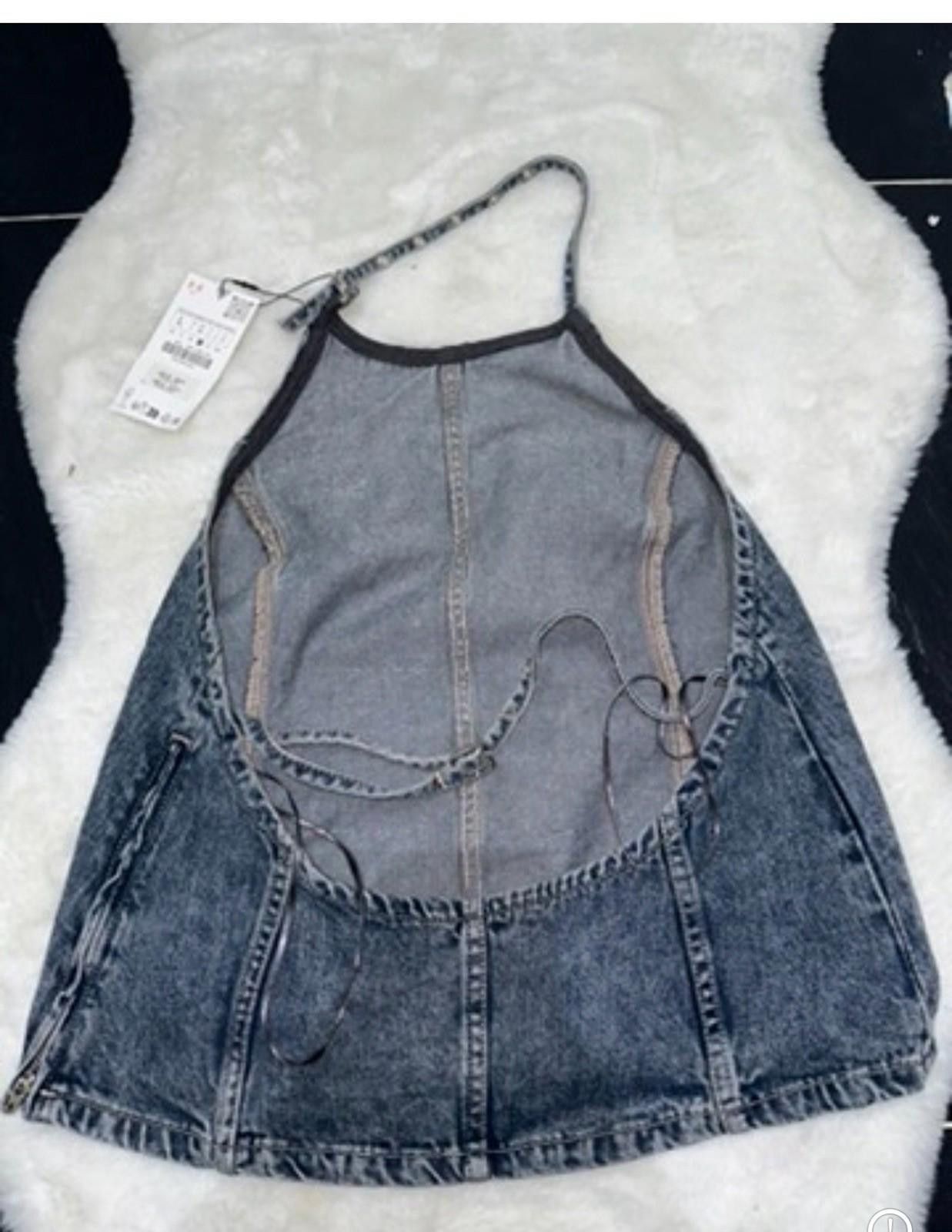 Zara Zara Denim Open back Top Size L Size L / US 10 / IT 46 - 2 Thumbnail