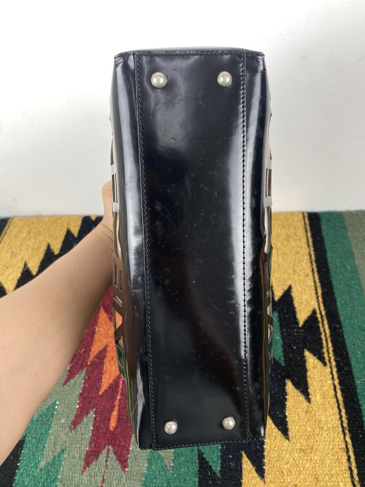 Celine 2000’s Celine Cutout Logo Black Vinyl Shoulder Tote Bag Size ONE SIZE - 15 Thumbnail