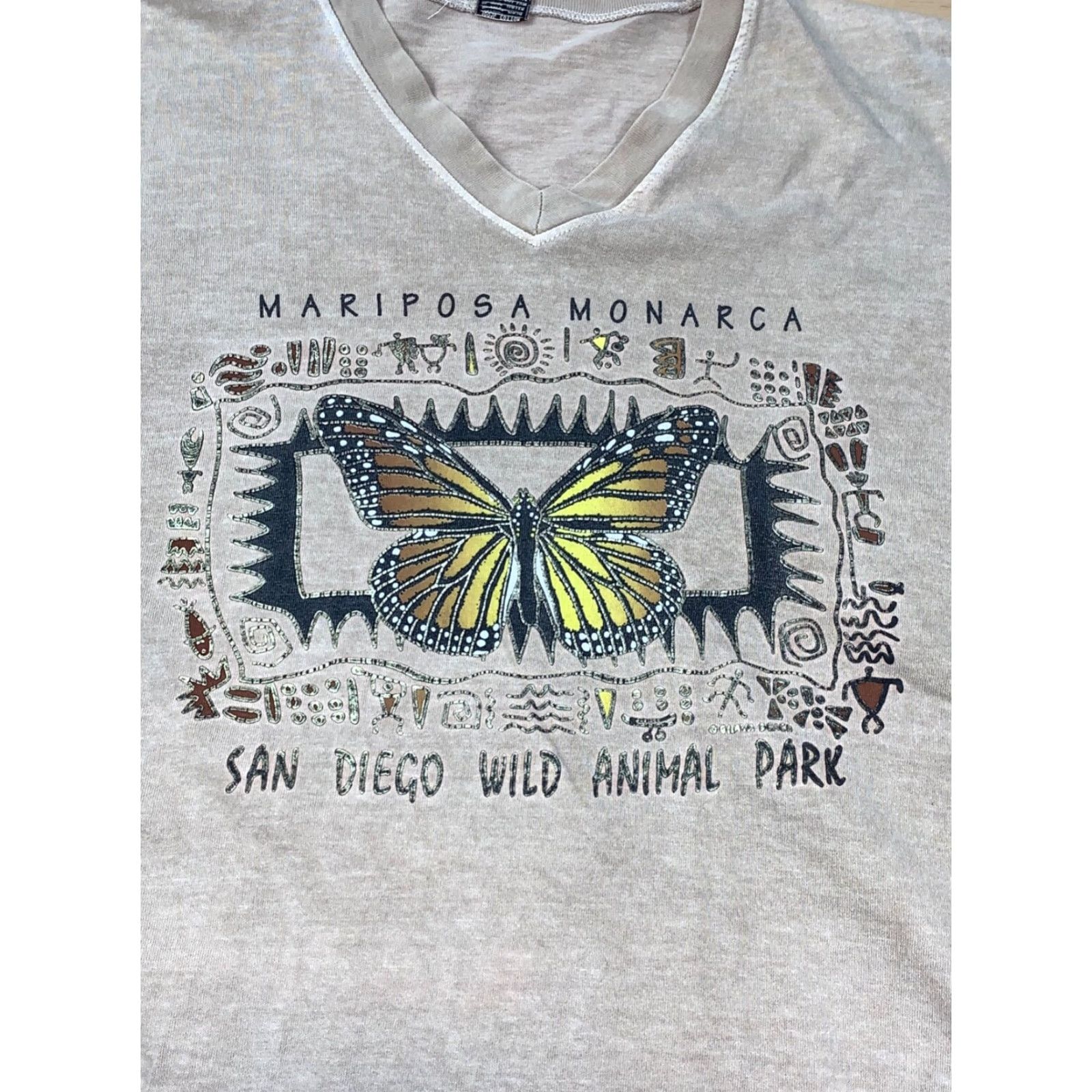 Vintage VINTAGE Womens T Shirt Beige 1990s San Diego Wild Animal Park Mariposa Monarch L Beiges? Size L / US 10 / IT 46 - 2 Thumbnail