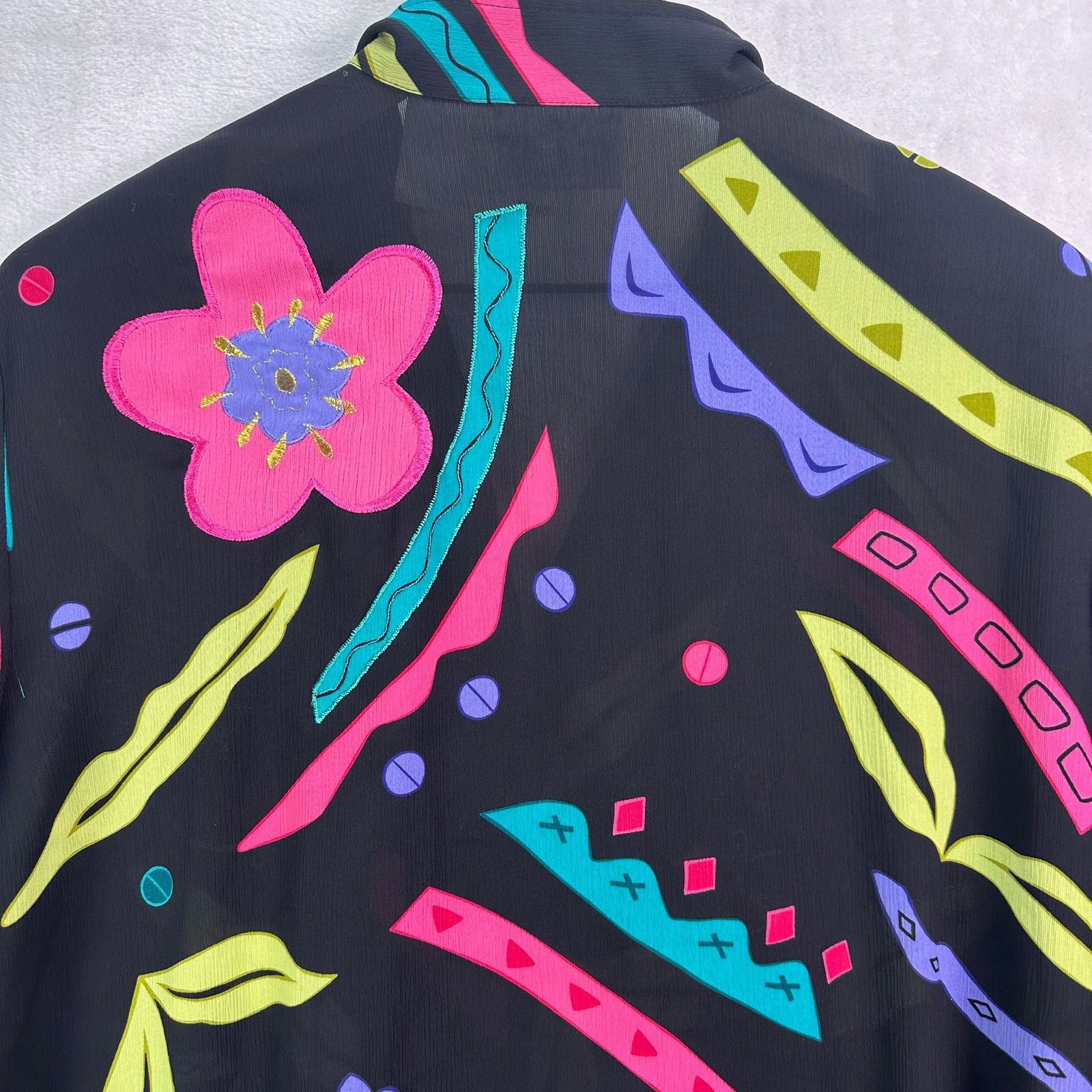 Other ALFRED DUNNER 90s Retro Black Neon Floral Sheer Zip Jacket Size XL / US 12-14 / IT 48-50 - 11 Thumbnail