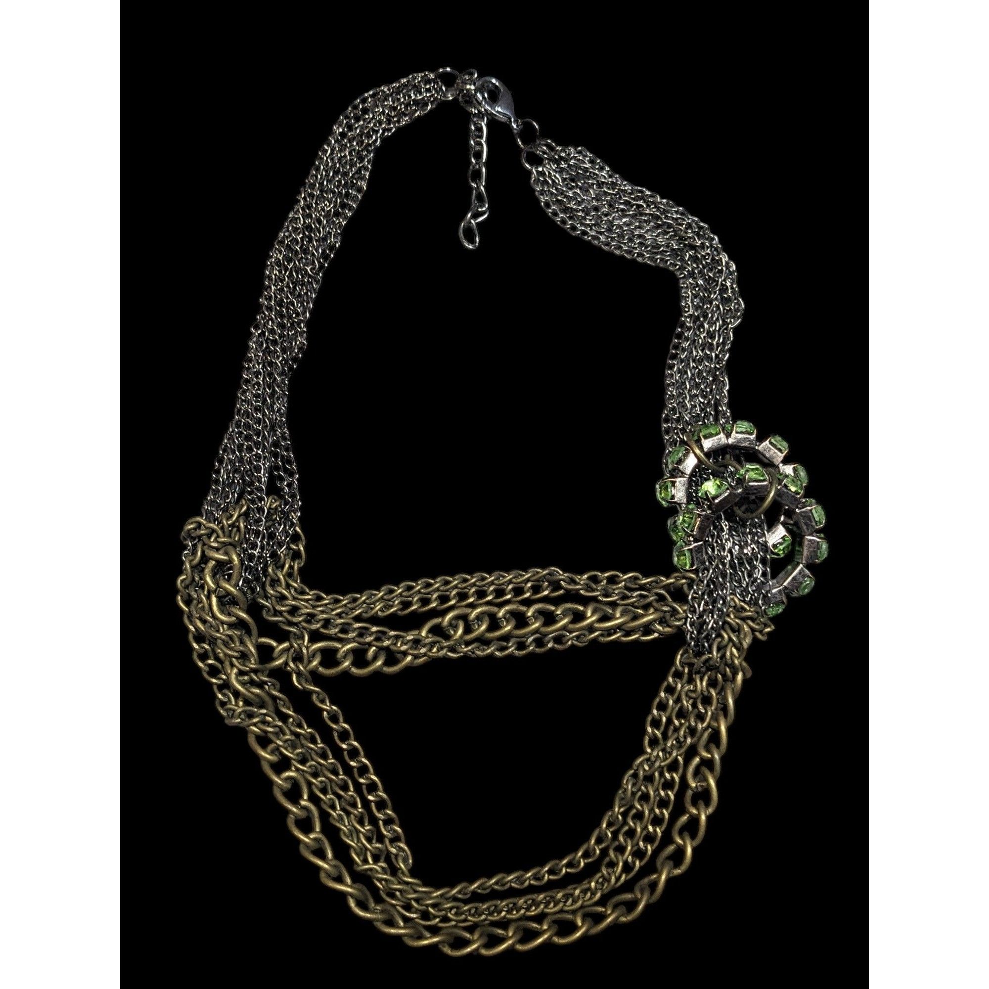 Other Vintage Glam Layered Gold Tone Adjustable Necklace With Gree Size ONE SIZE - 6 Thumbnail