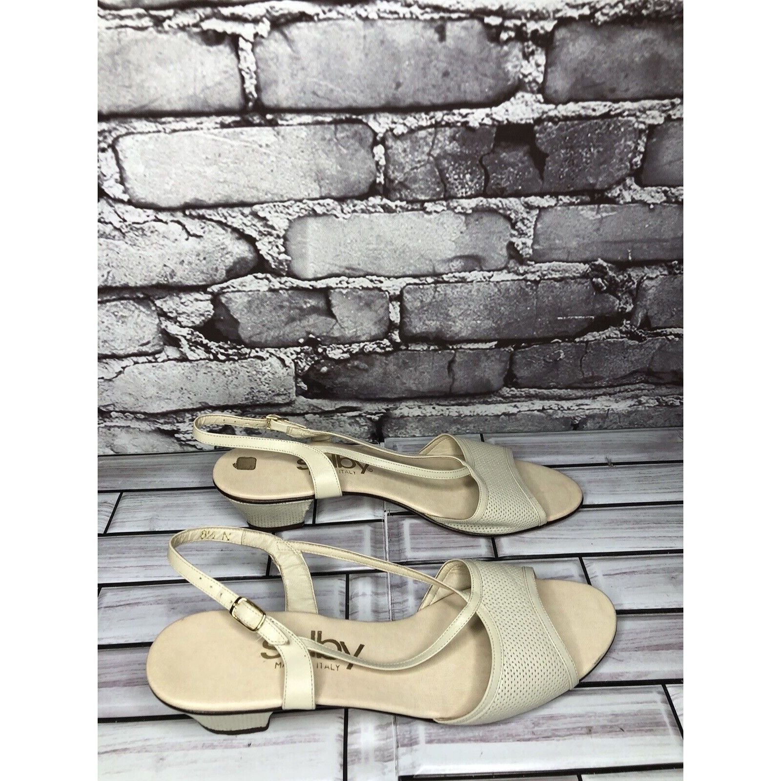 Other Selby Ivory Leather Perforated Peep Toe Heel Strap Sandals W Size US 8.5 / IT 38.5 - 19 Thumbnail