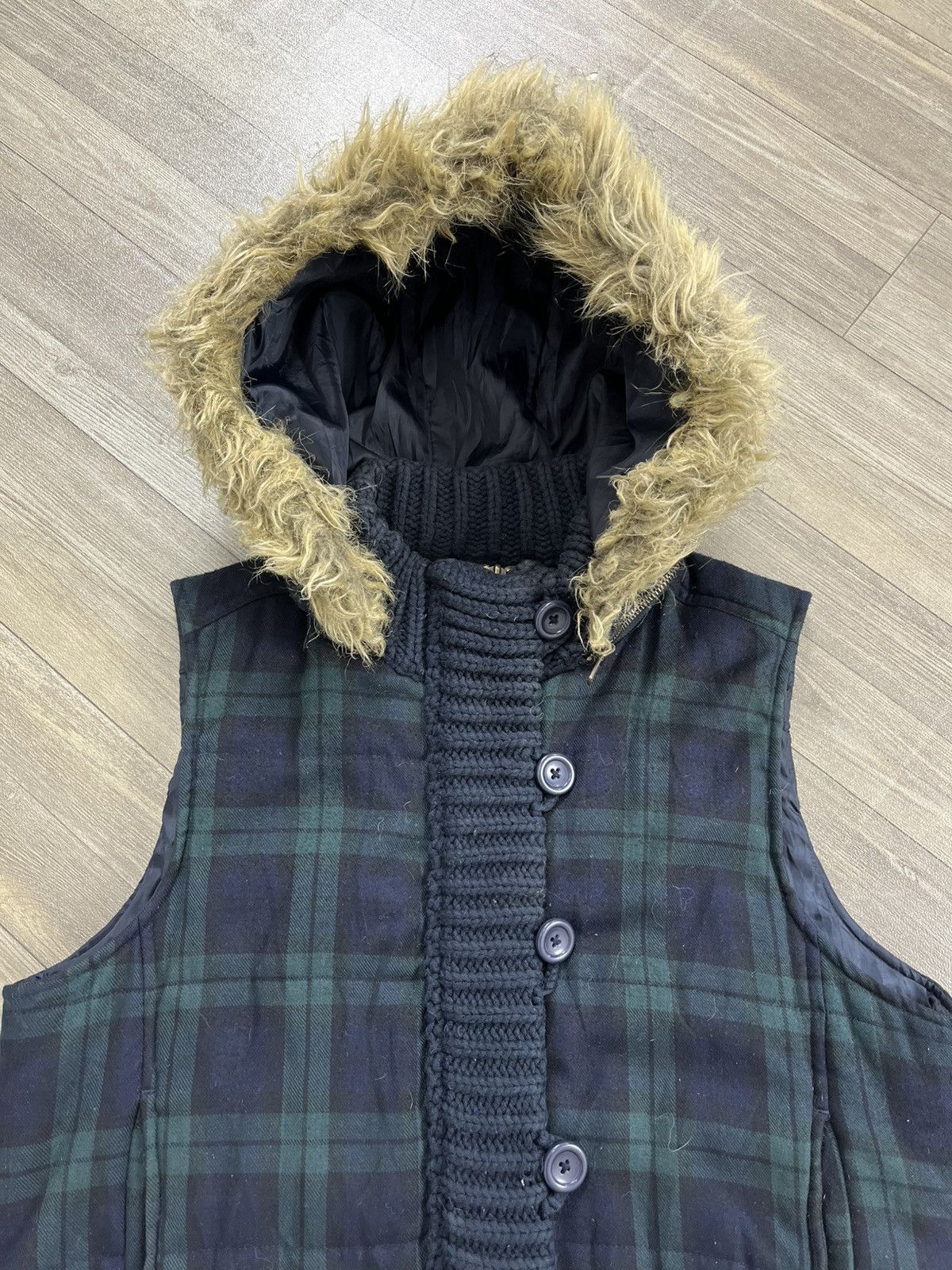 Japanese Brand 2000s Hysteric Glamour Goa Style Plaid Down Jacket Fur Vest Size US M / EU 48-50 / 2 - 2 Thumbnail