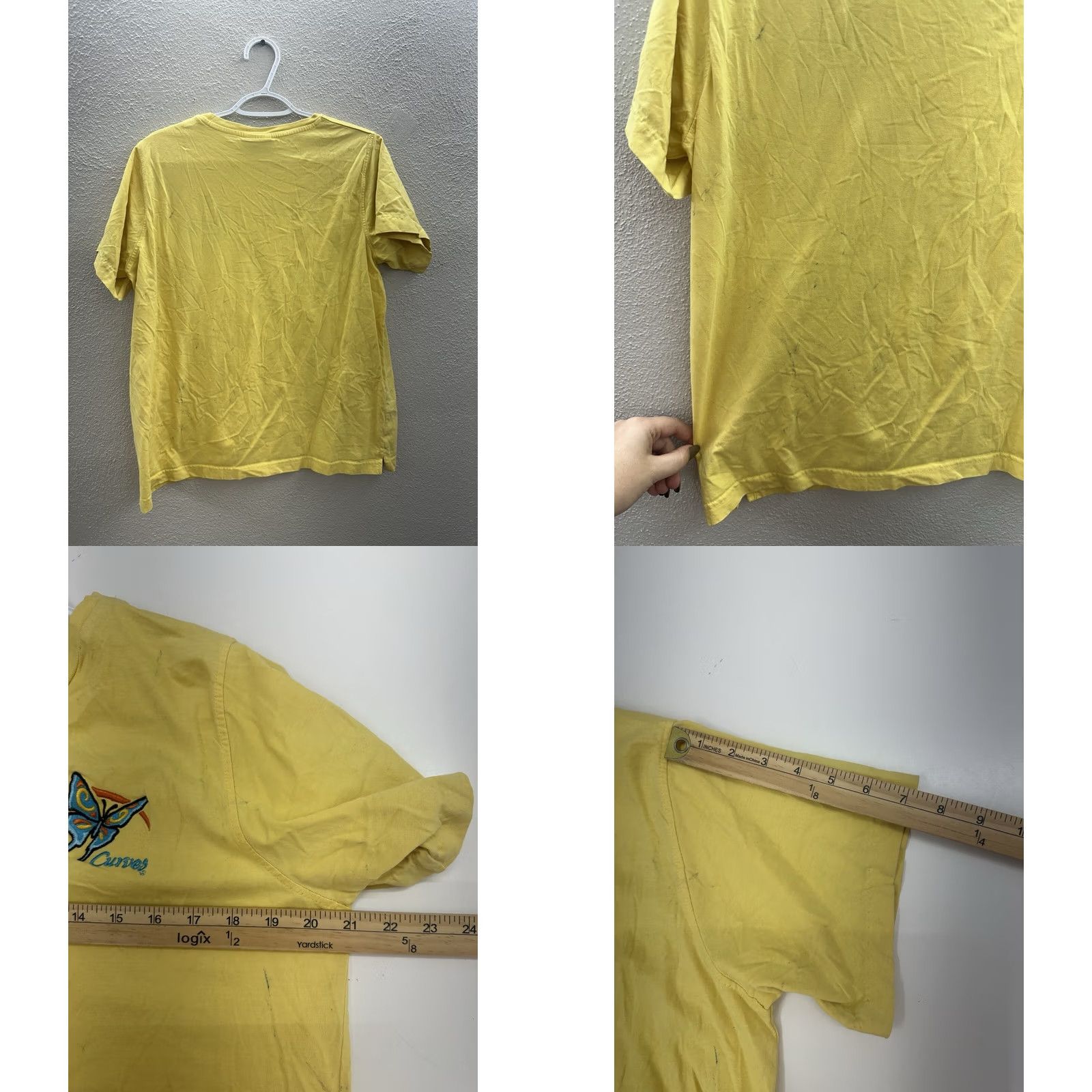 Logo 7 Curves Womens Shirt Large Yellow Short Sleeve V-Neck Embroidered Logo Size L / US 10 / IT 46 - 8 Thumbnail