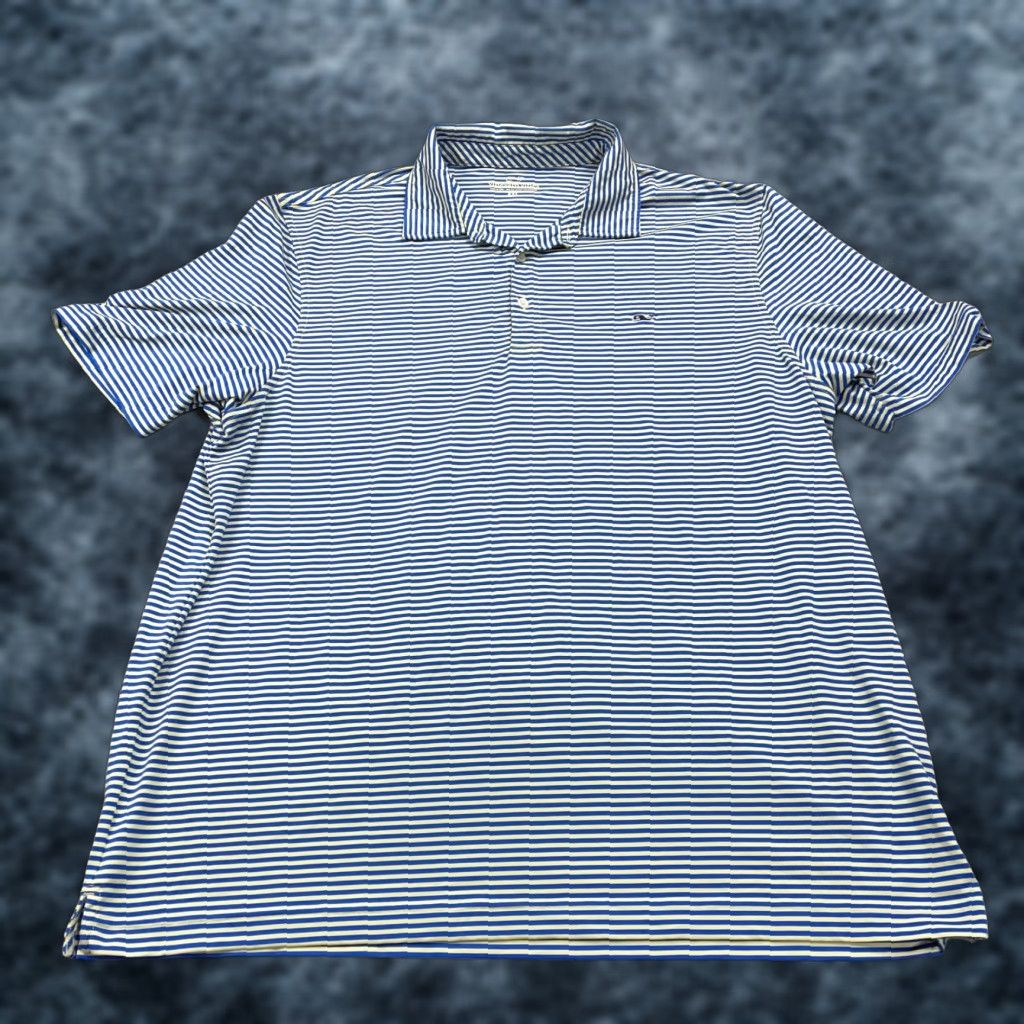 Vineyard Vines Vineyard Vines Polo Shirt Mens 2XL Yellow Blue Stretch Striped Performance Golf Shirt Mens 2XL Blue Polo Crisper Comfort Size US XXL / EU 58 / 5 - 1 Thumbnail