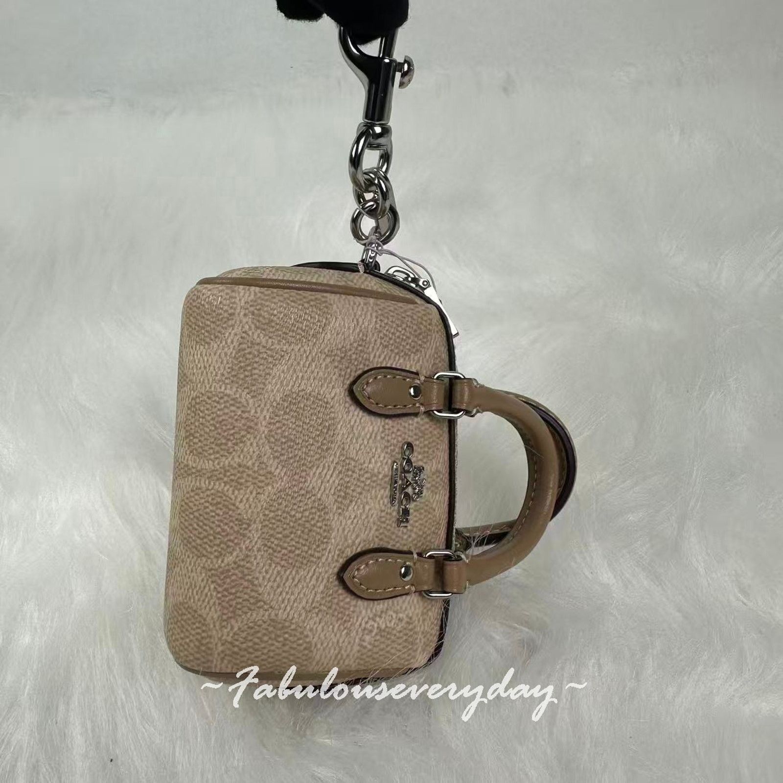 Coach Coach Mini Rowan Bag Charm Sig Canvas Silver/Sand/Taupe Size ONE SIZE - 5 Thumbnail